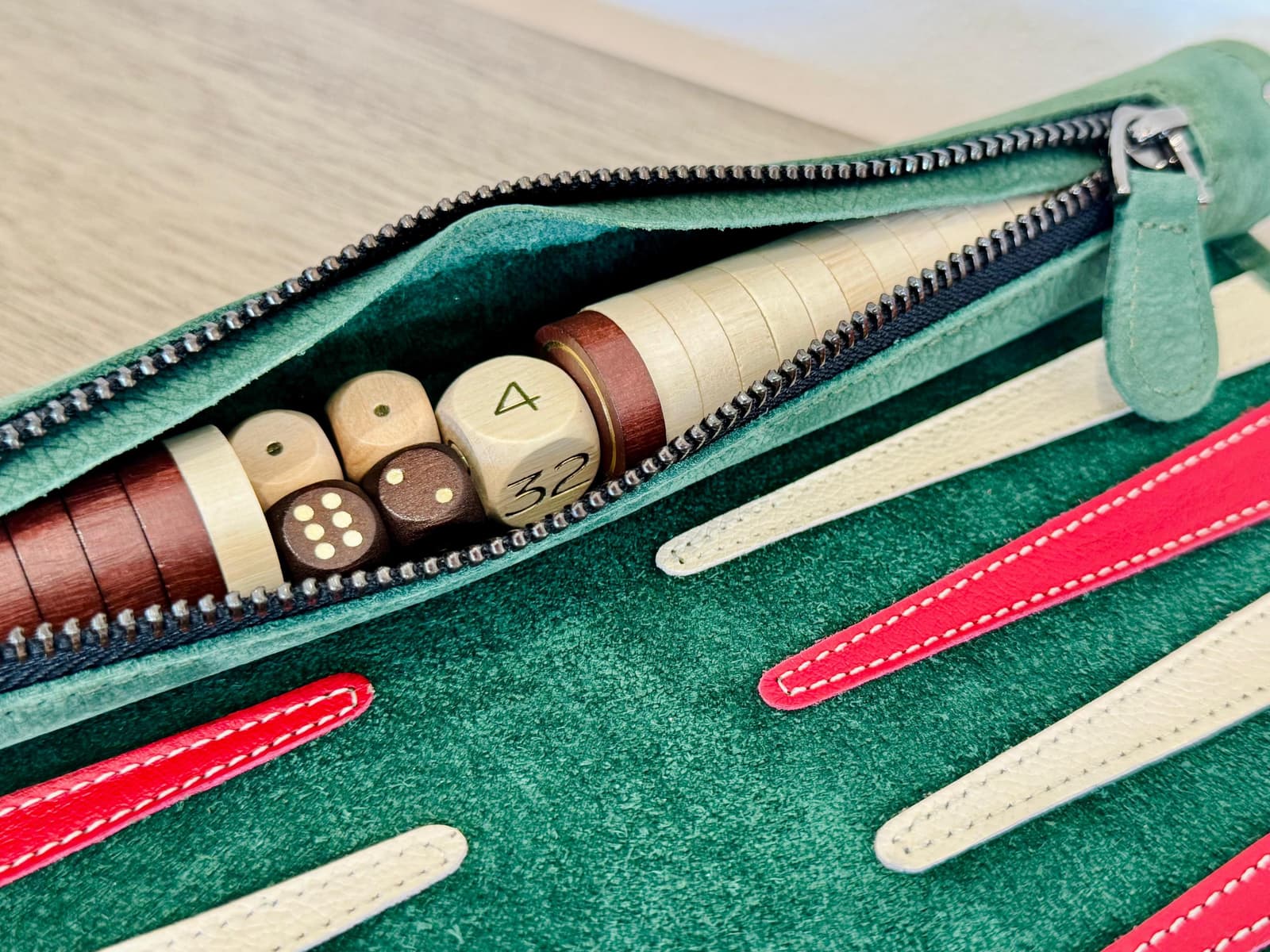 Backgammon de viaje enrollable de cuero, foto 7