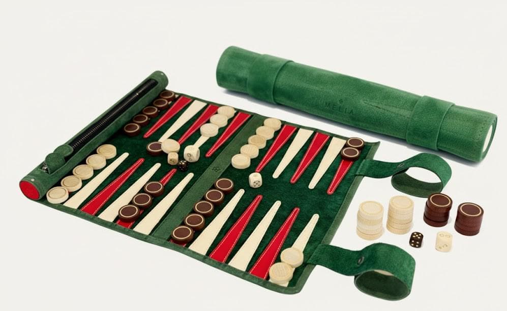 Backgammon de viaje enrollable de cuero