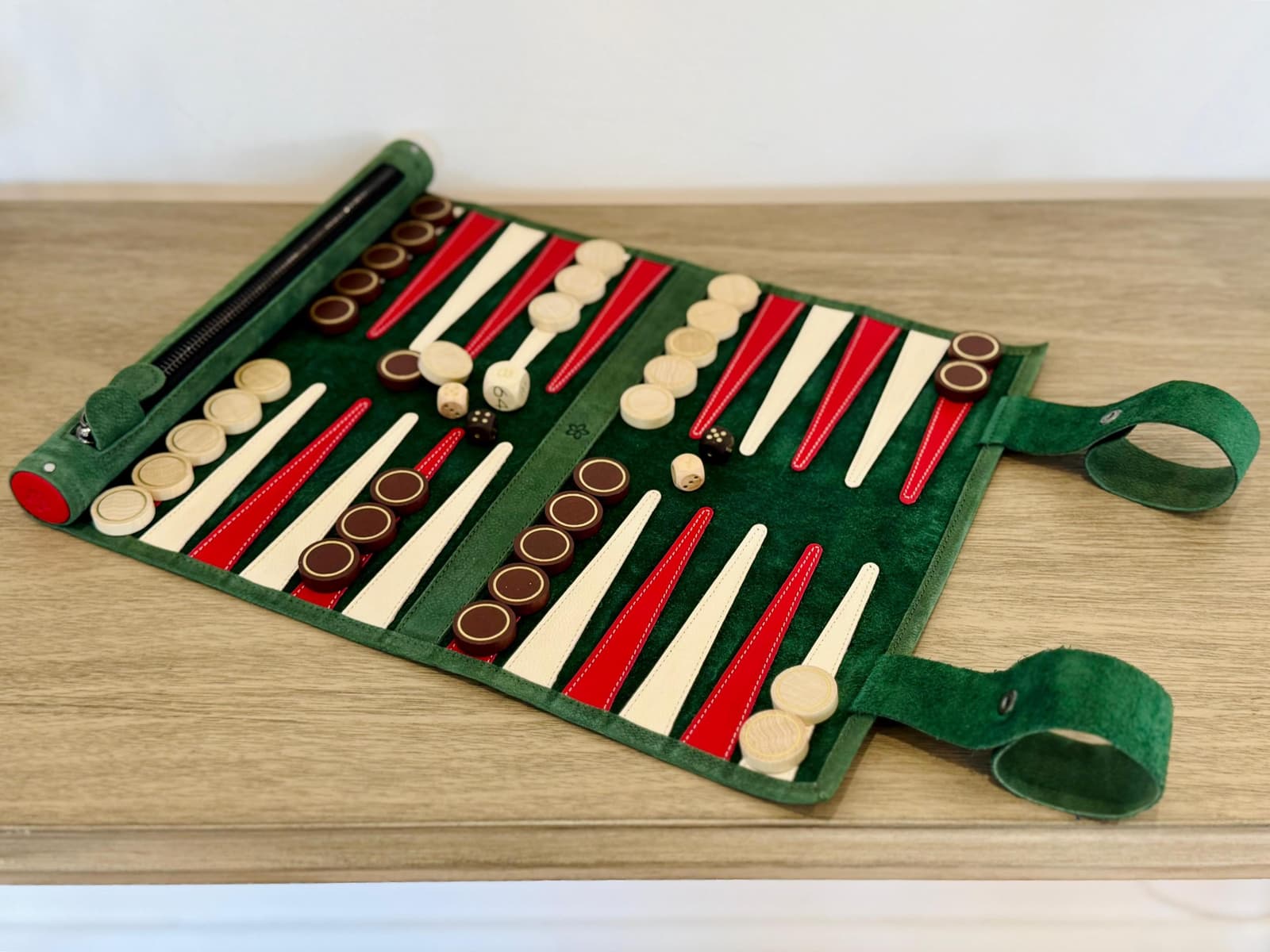 Backgammon de viaje enrollable de cuero, foto 4