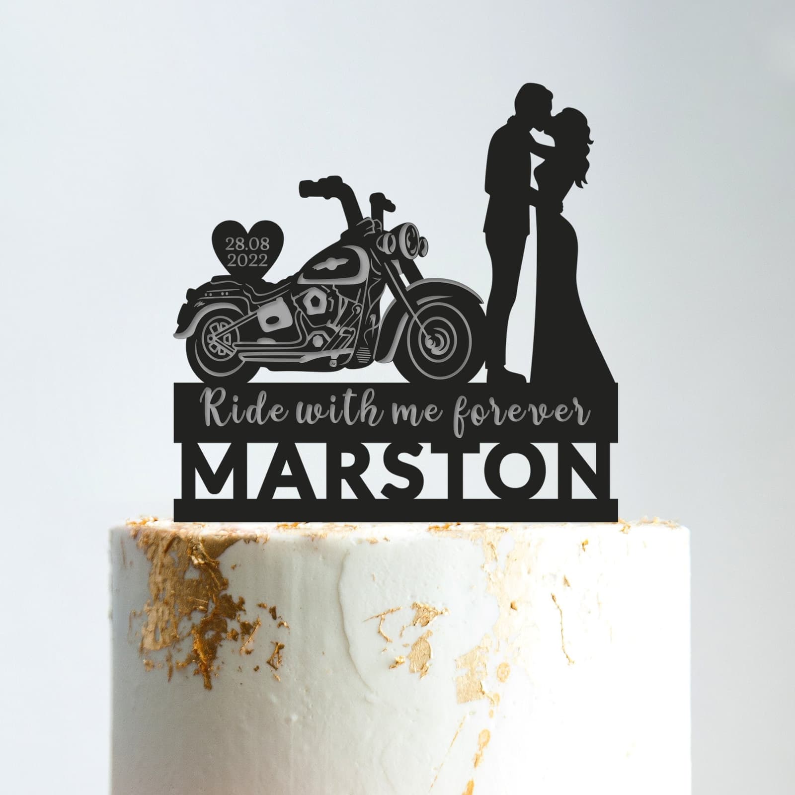 Topper de tarta de boda de pareja motera