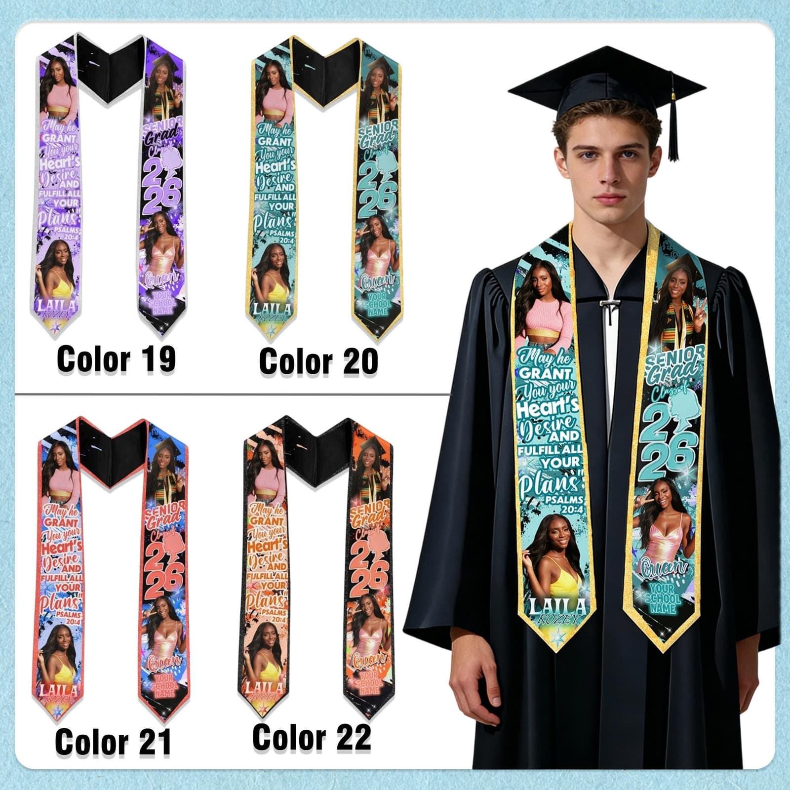 Estola de graduación personalizada con nombre y fotos, foto 5