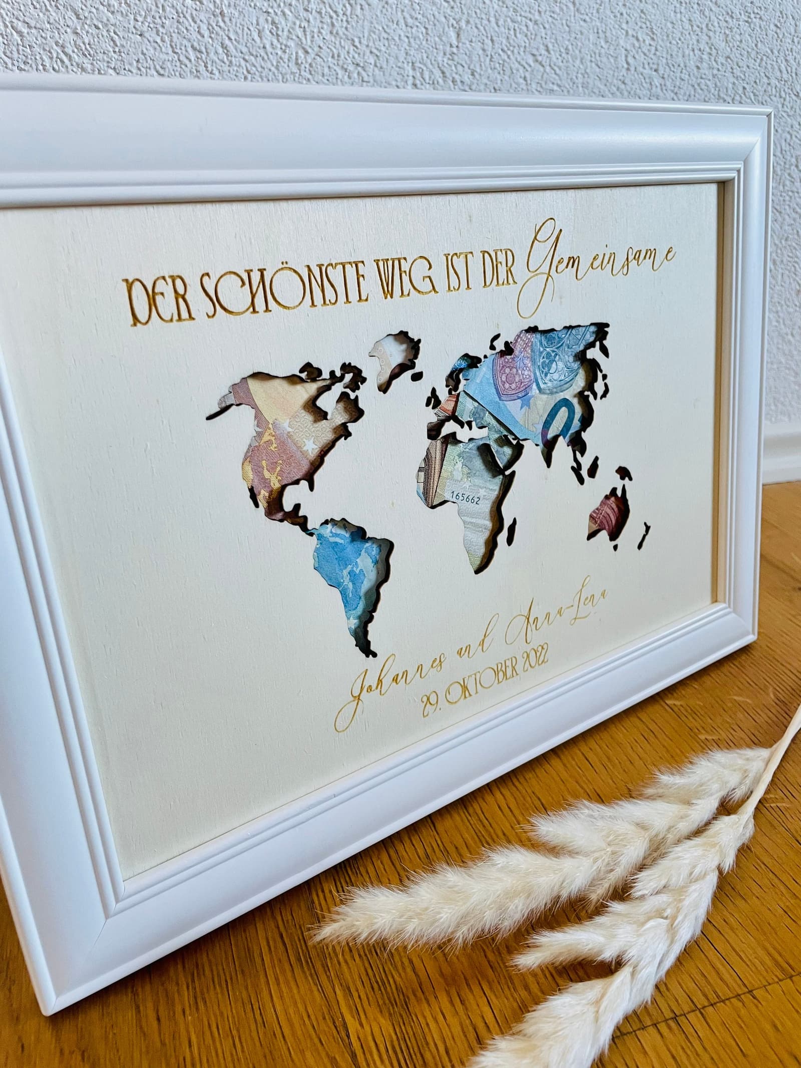Cuadro para regalo de boda con dinero personalizado