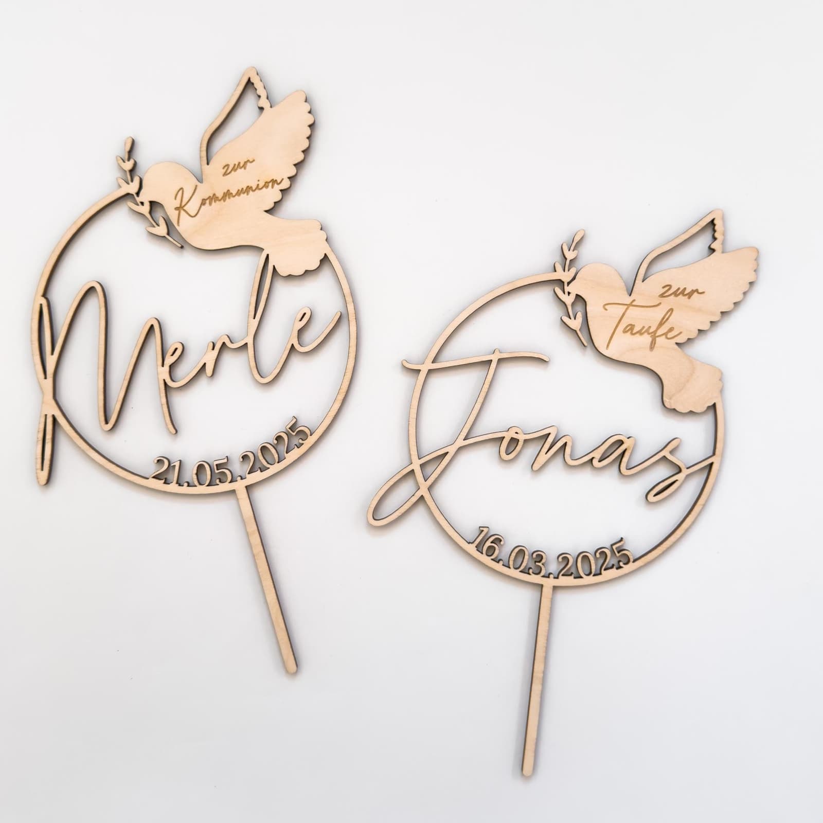 adorno para tarta de bautizo personalizado en madera