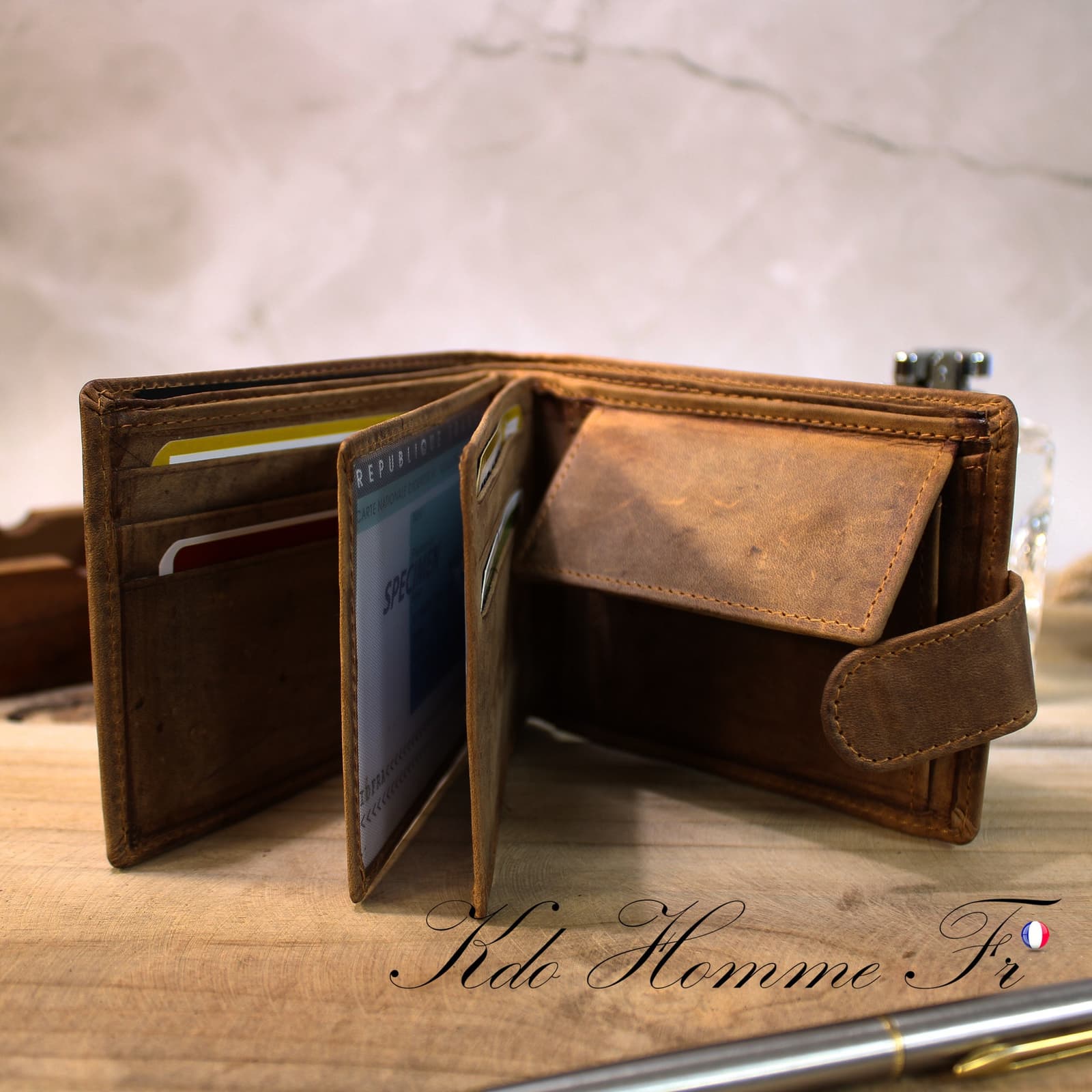 Cartera de cuero para hombre con diseño de moto, foto 2
