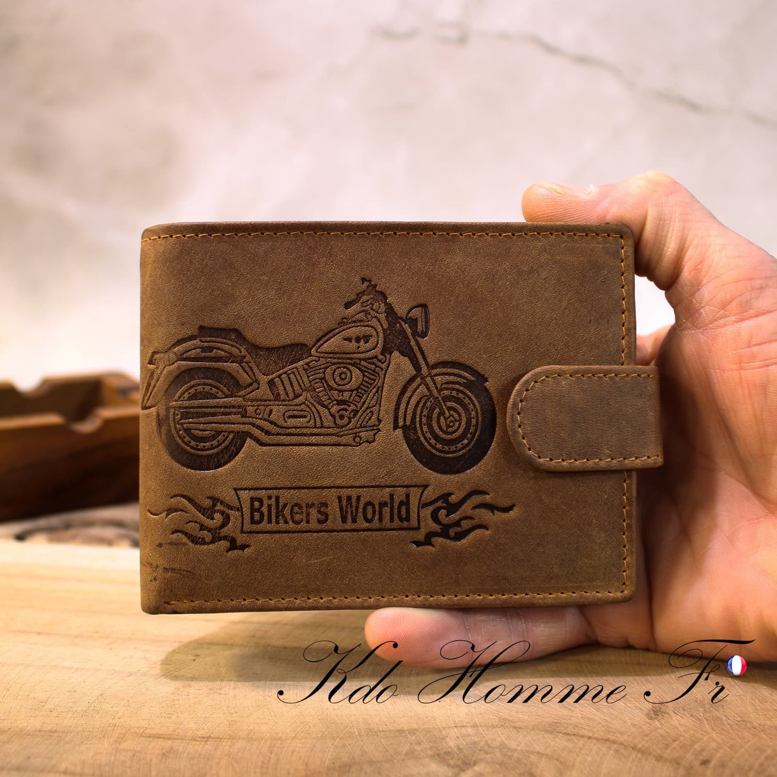 Cartera de cuero para hombre con diseño de moto, foto 7