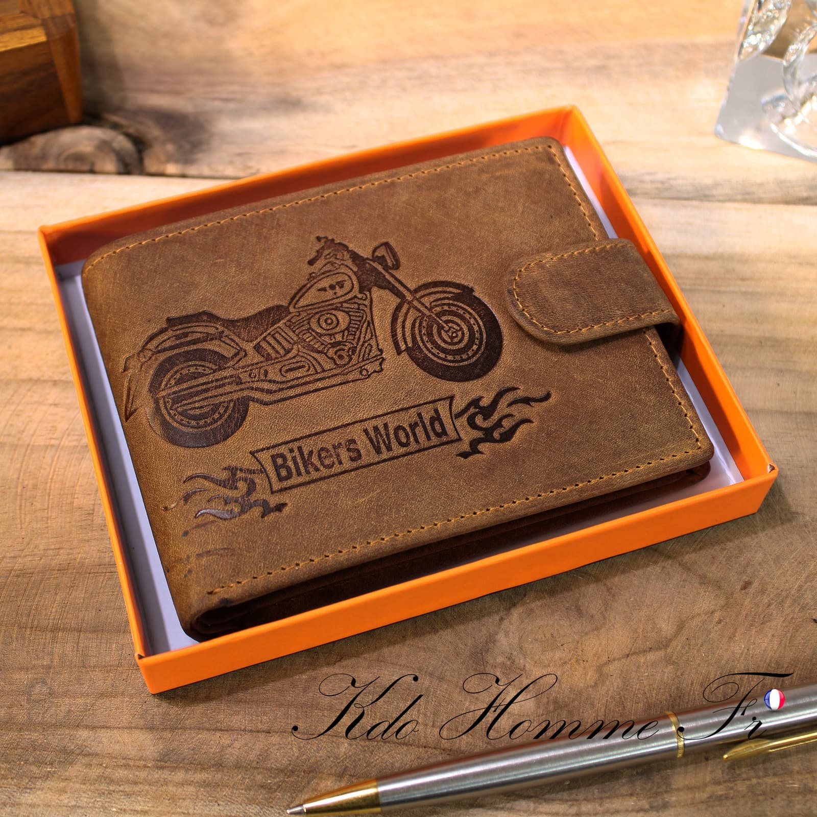 Cartera de cuero para hombre con diseño de moto, foto 8