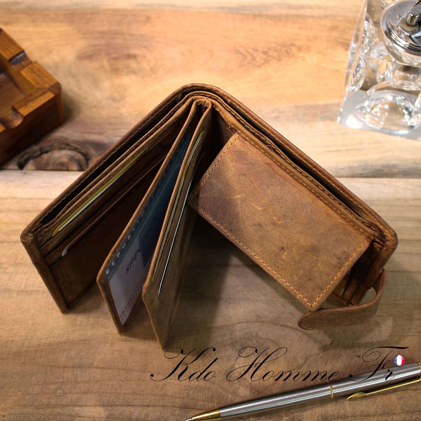 Cartera de cuero para hombre con diseño de moto, foto 6