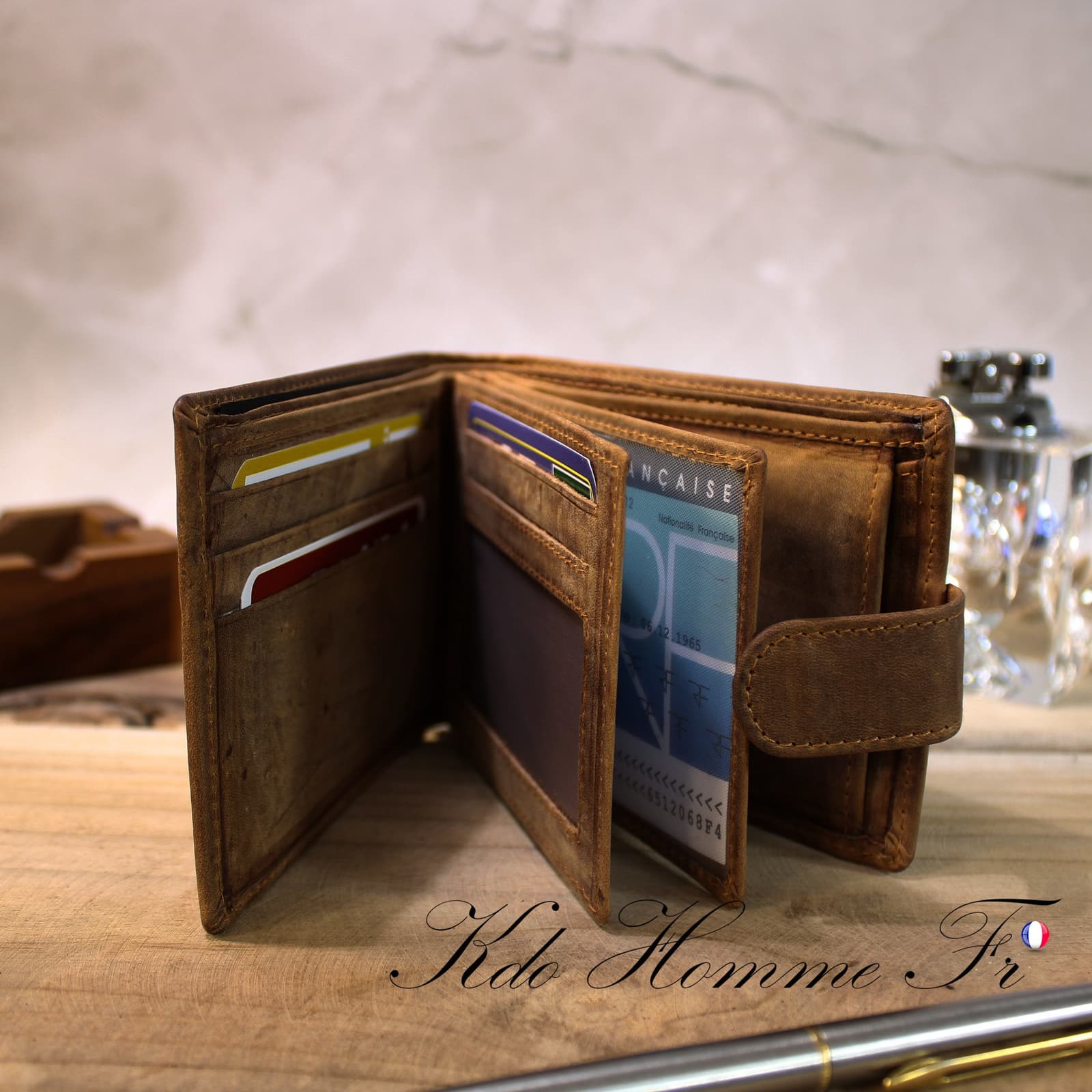 Cartera de cuero para hombre con diseño de moto, foto 3