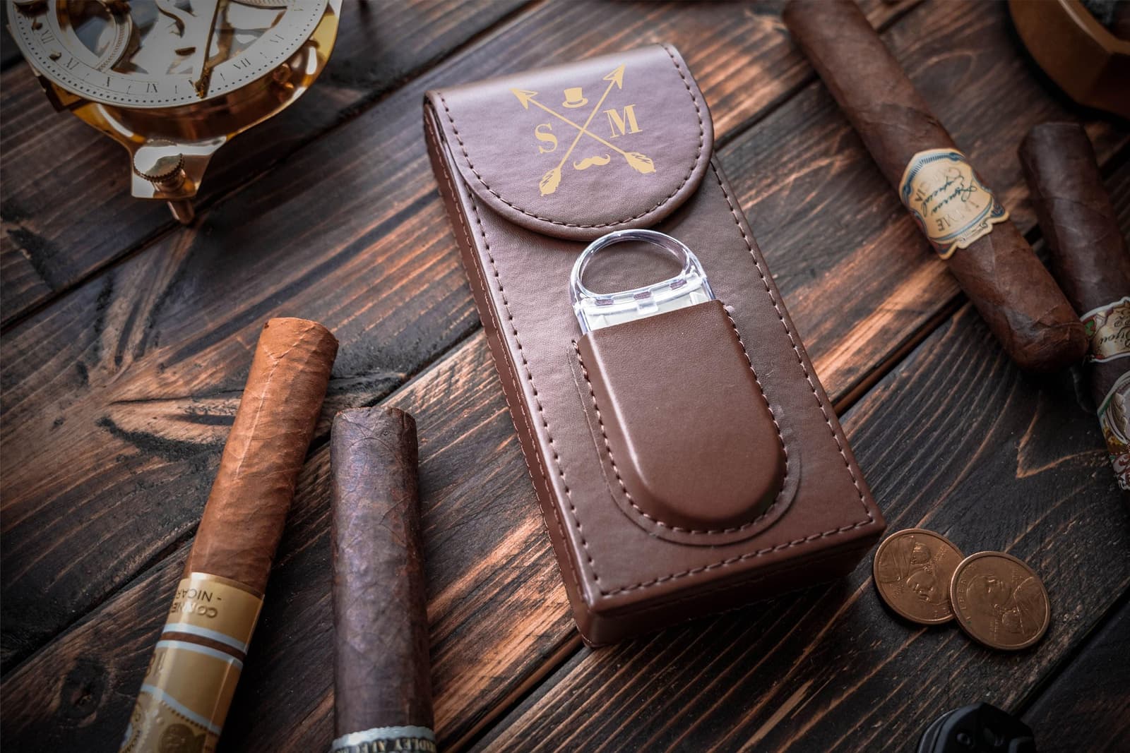 Estuche de piel para puros personalizado para regalar a un fumador