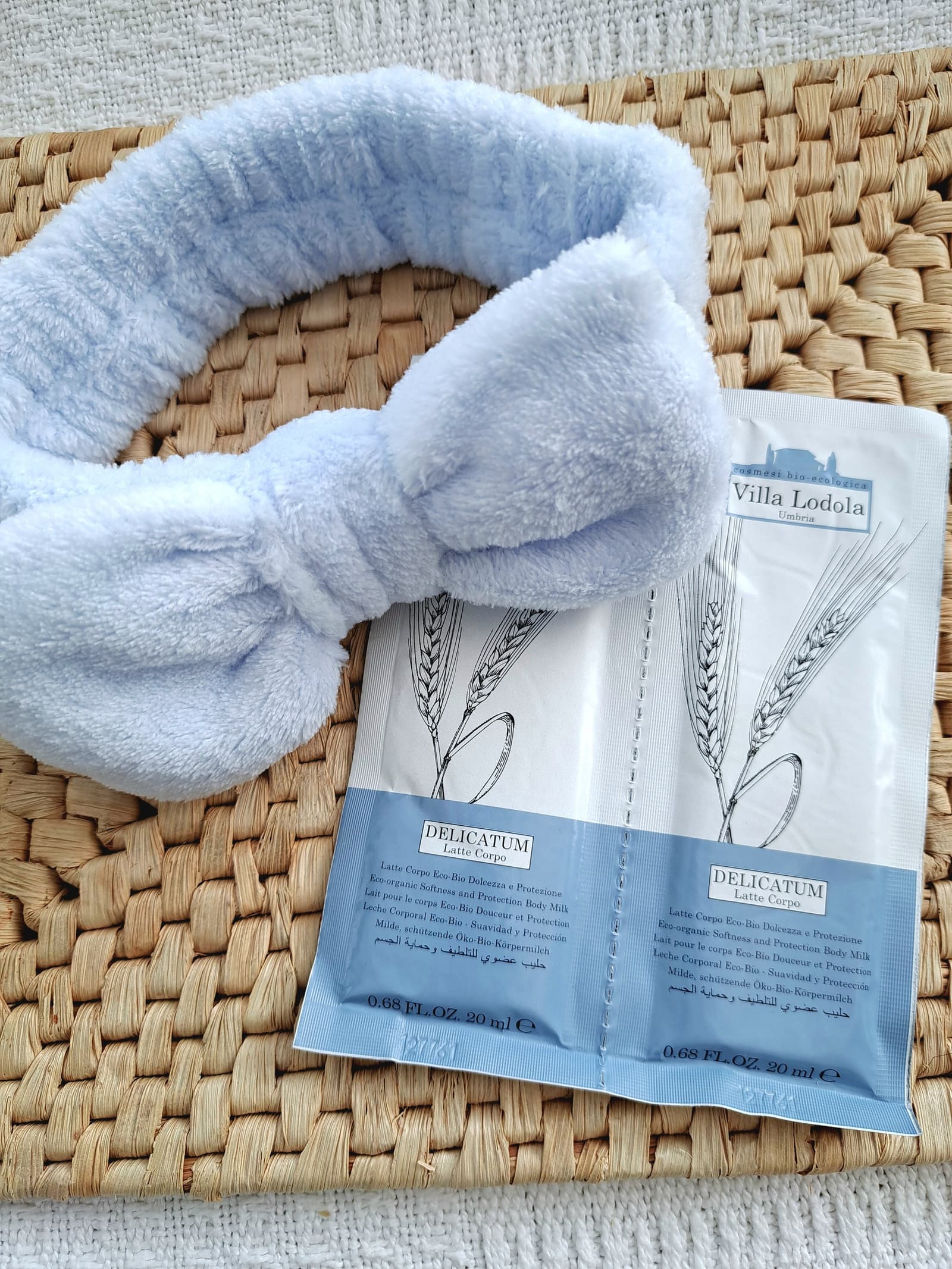 Soft blue fluffy headband, gentle materials and comfortable