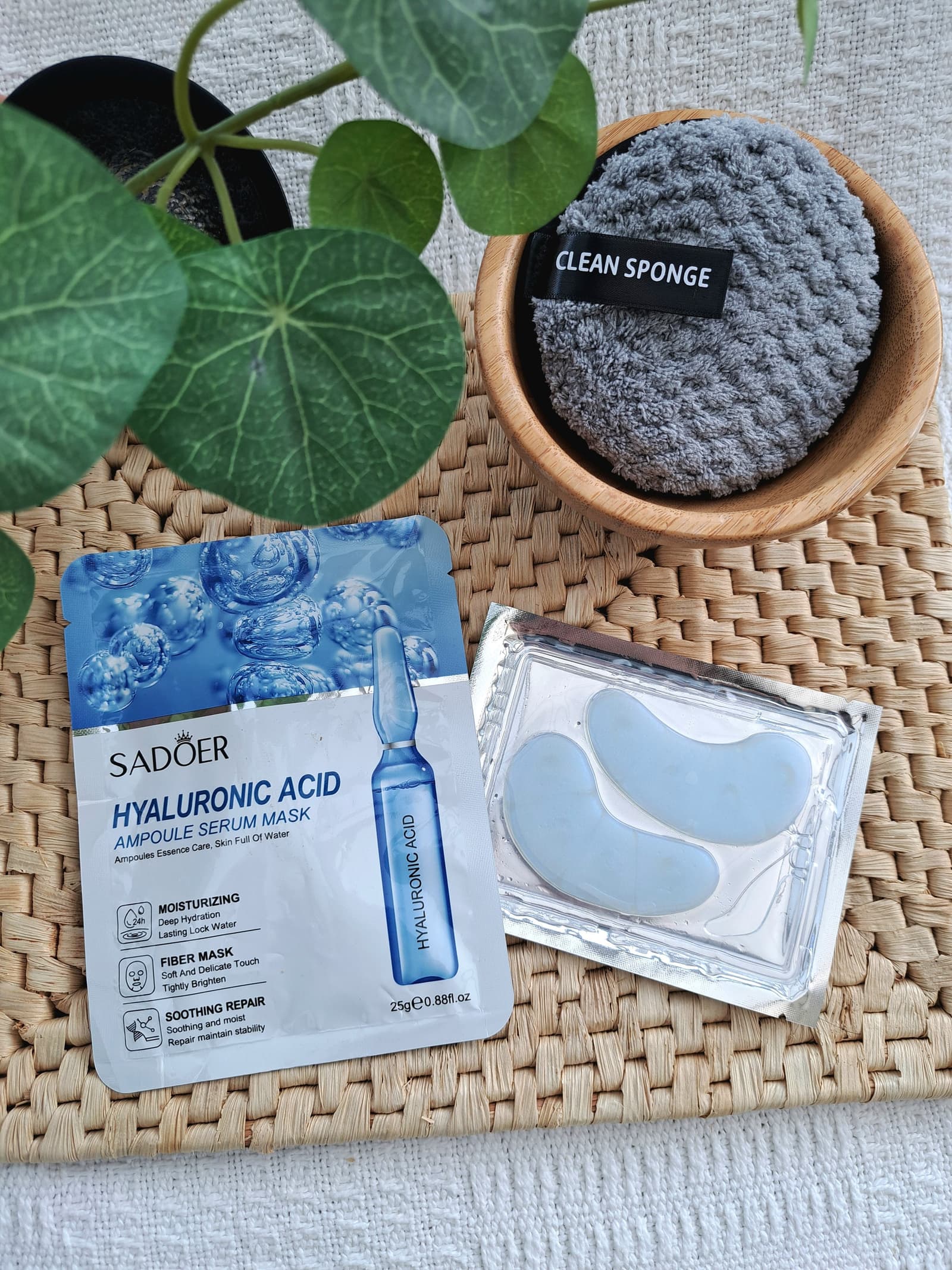 Hydrating sheet mask, hydrogel under eye masks, and reuseable cleansing pad