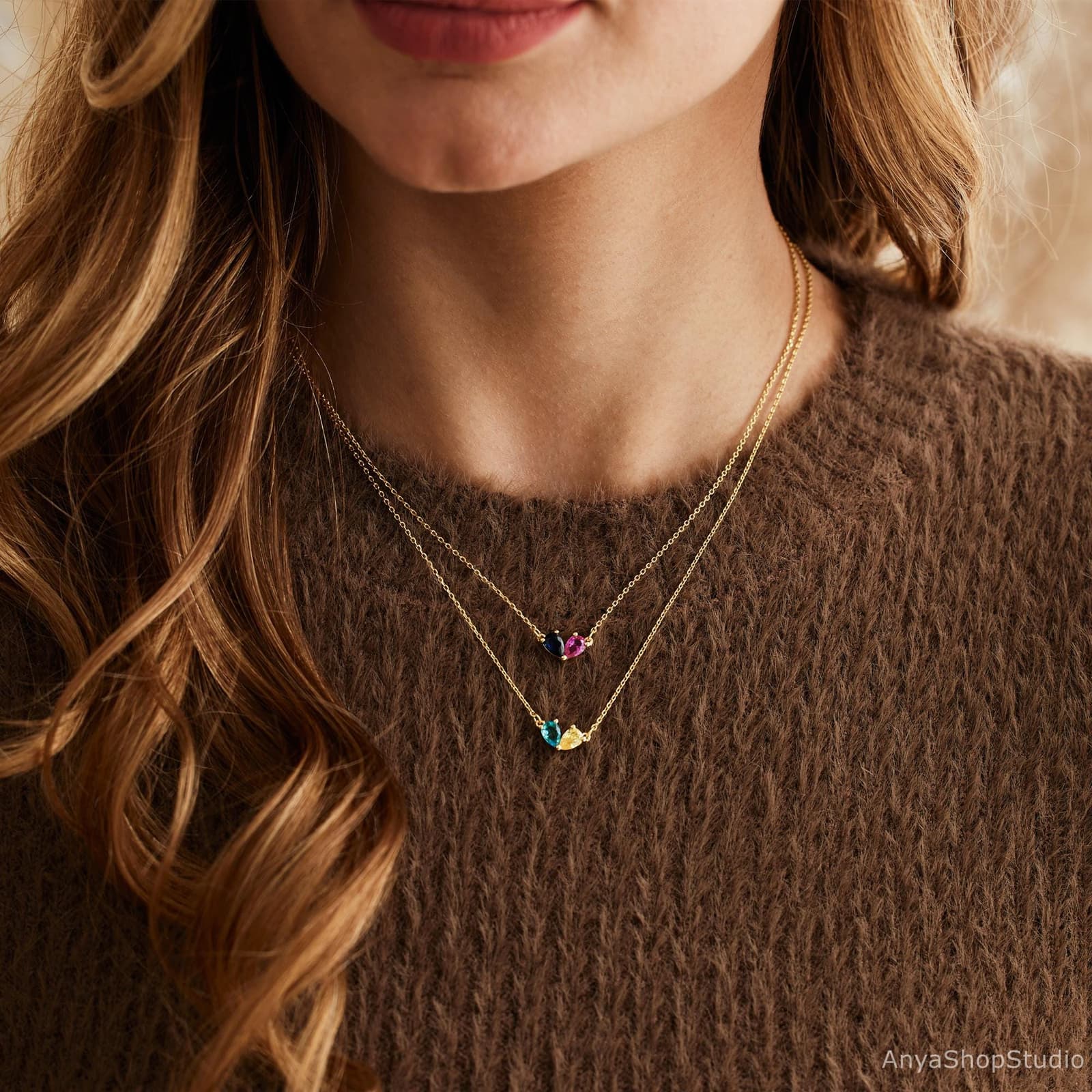 collar de joyeria con dos piedras natales en forma de corazon, foto 12