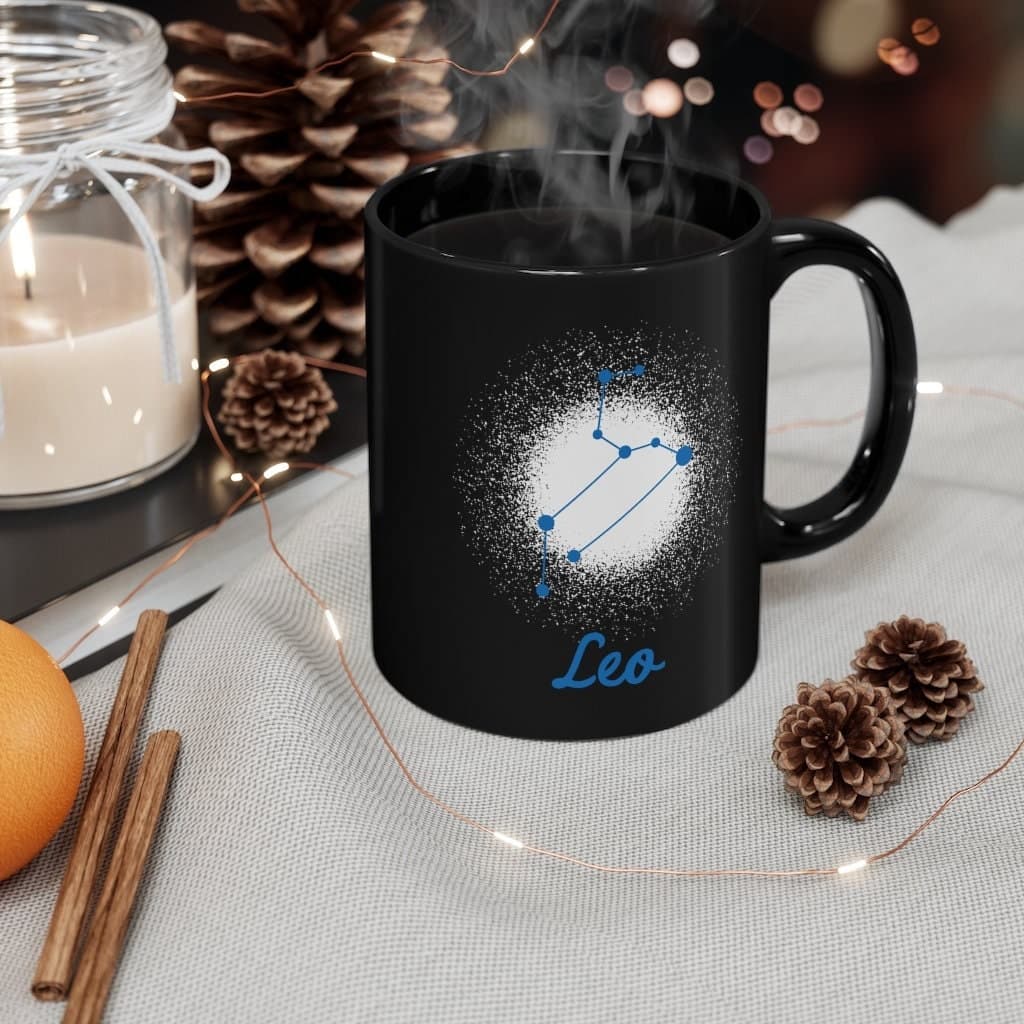 Taza de cerámica negra para el signo Leo