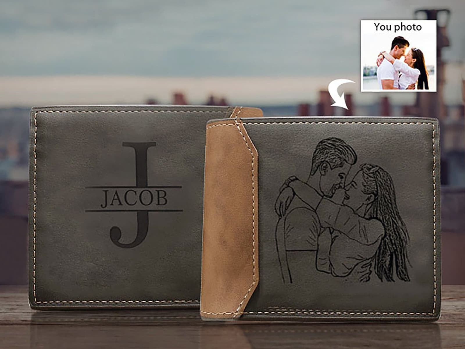 Cartera de cuero grabada con foto, foto 2