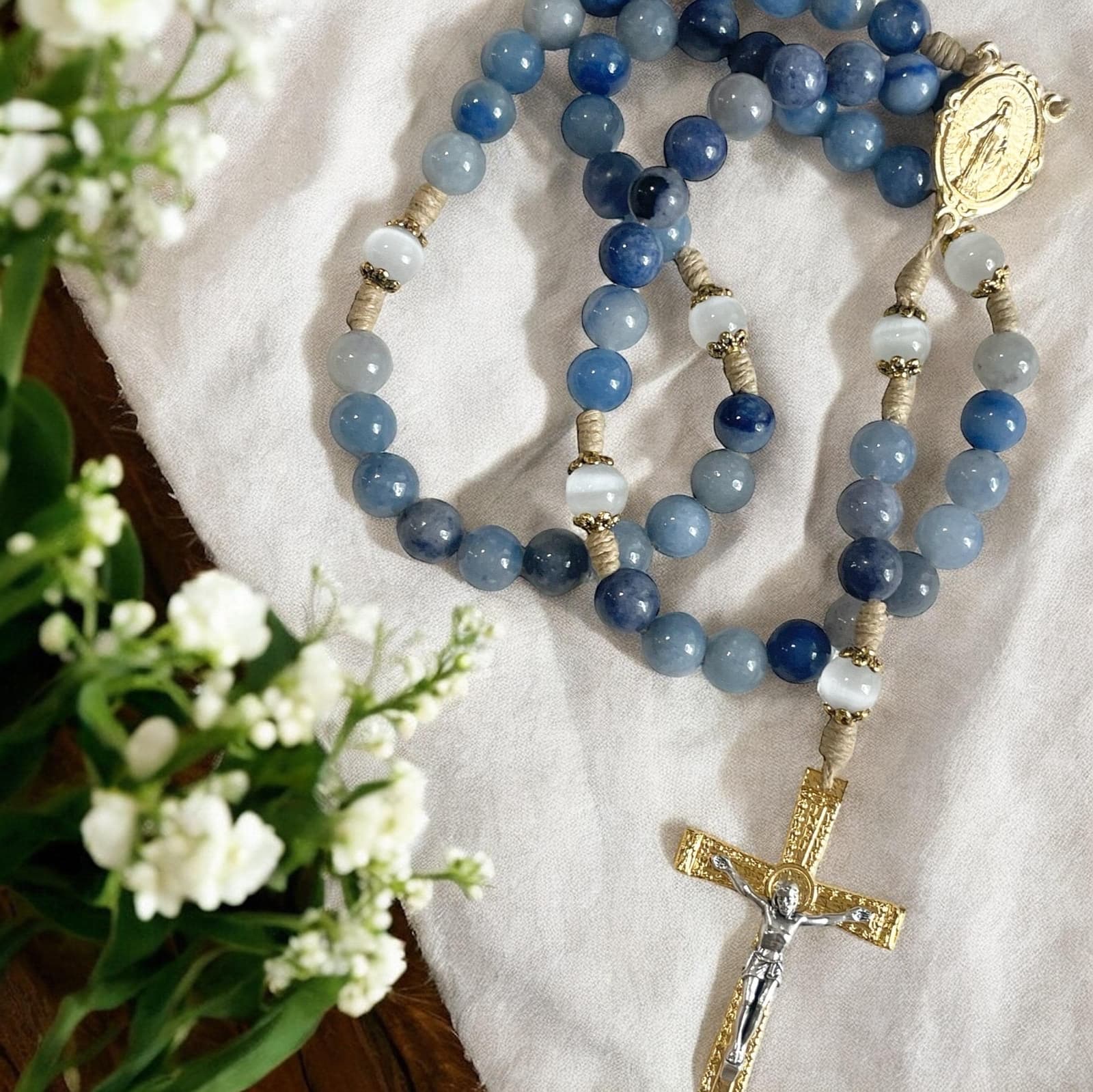 Rosario católico artesanal con cuentas de piedra, foto 4