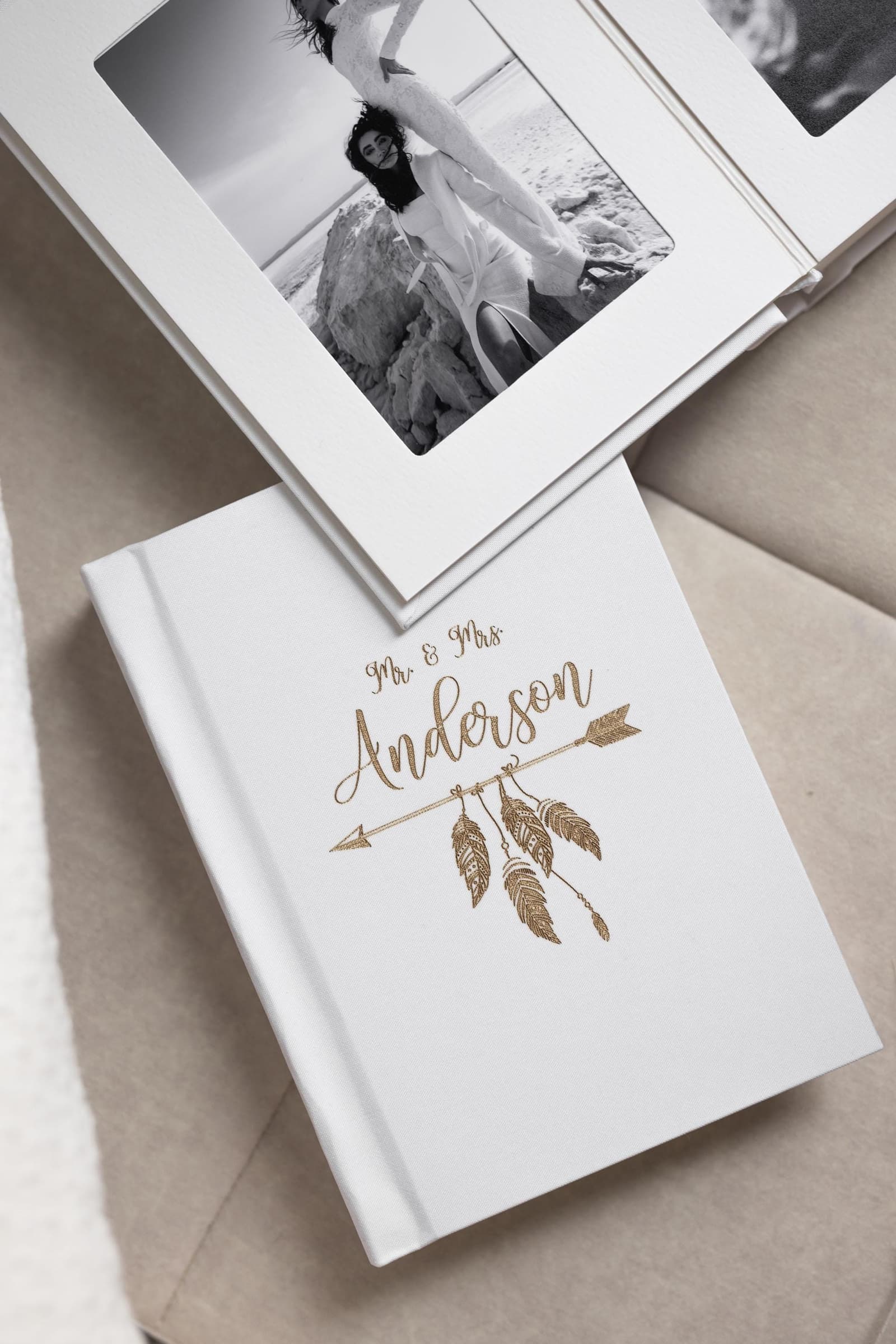 Álbum de fotos de lino blanco personalizado, foto 3