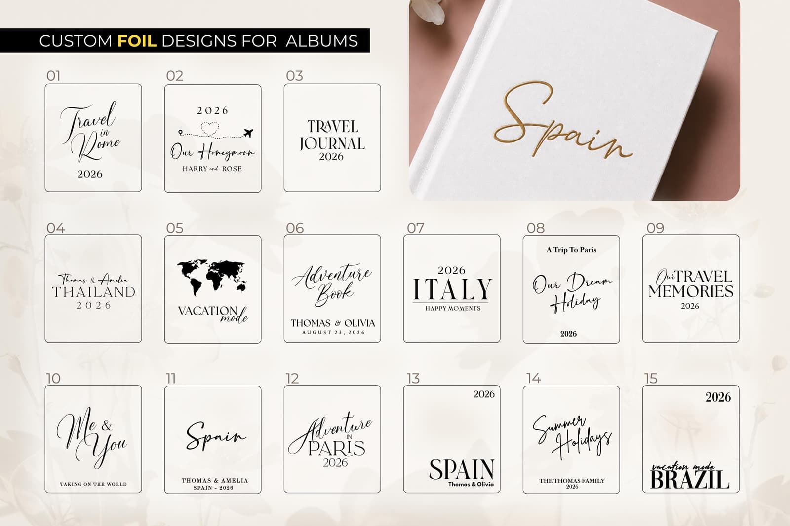 Álbum de fotos de lino blanco personalizado, foto 10