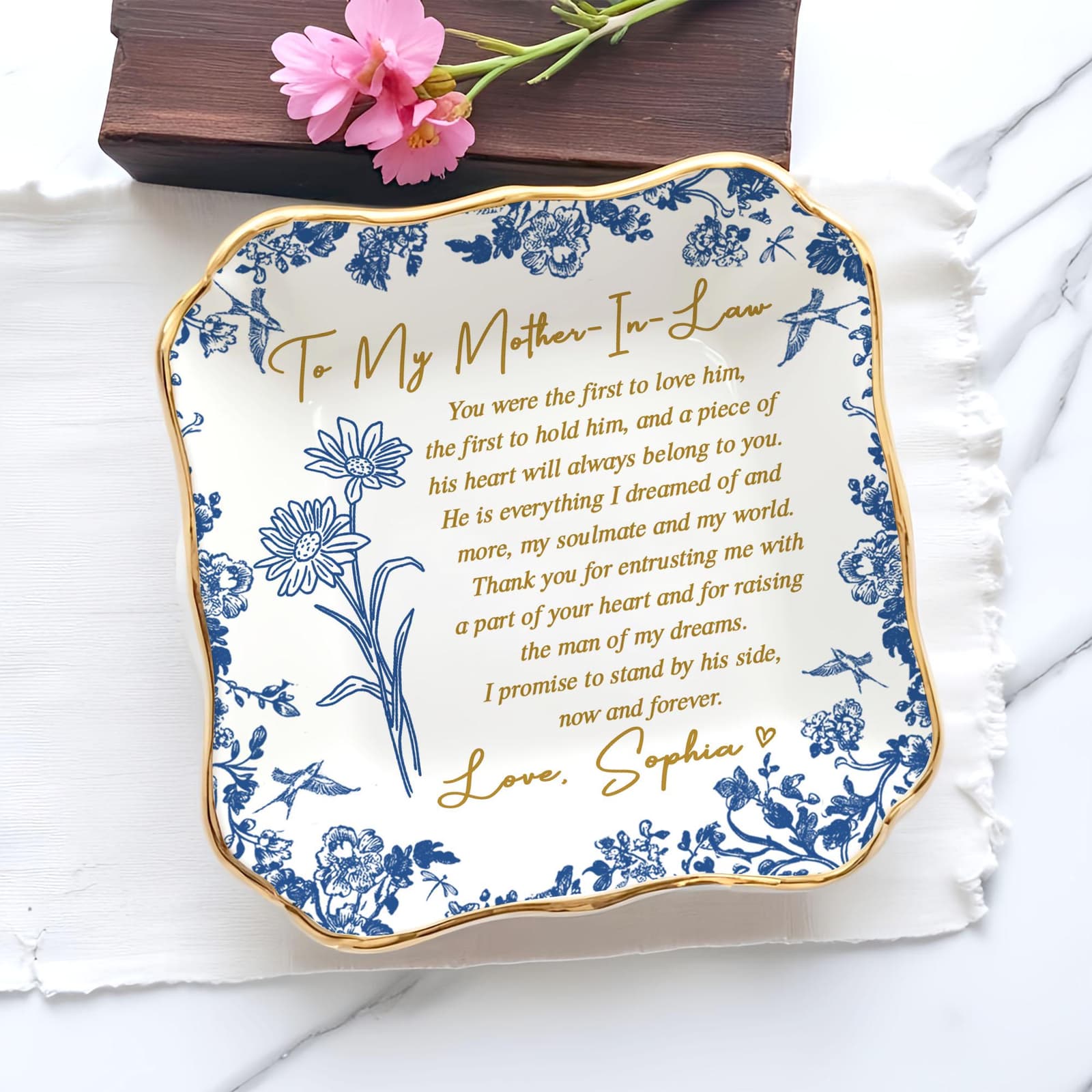 Plato joyero personalizado de cerámica para tu suegra,