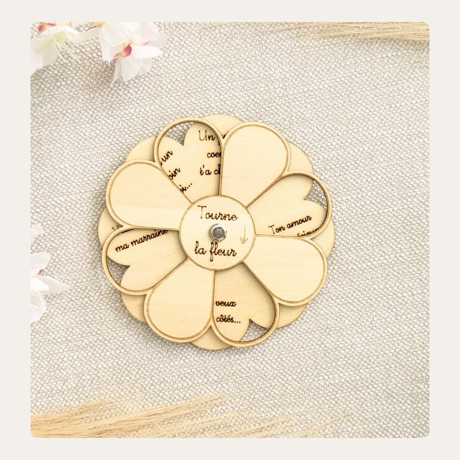 Tarjeta flor de madera personalizada para pedir ser madrina, foto 7
