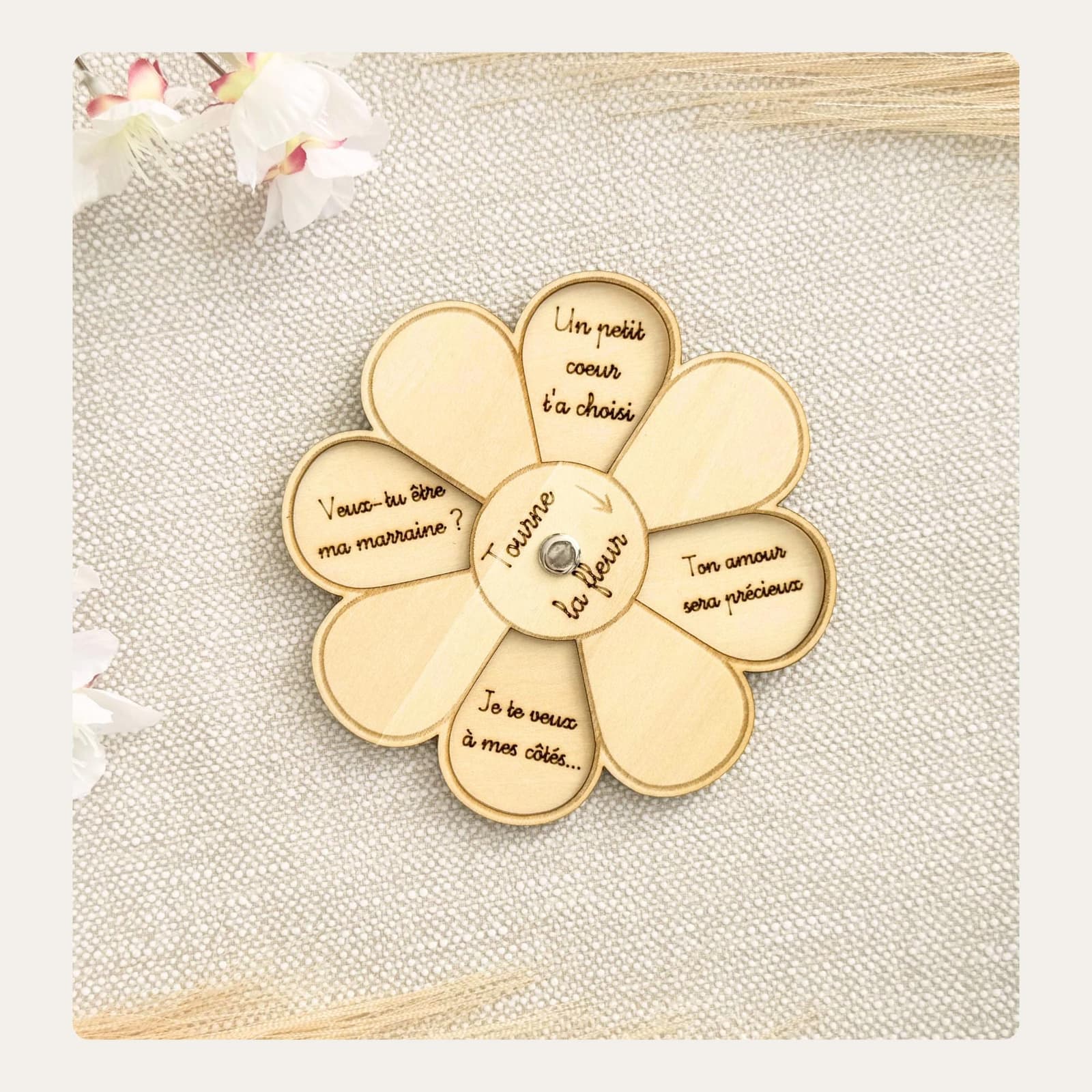 Tarjeta flor de madera personalizada para pedir ser madrina, foto 8