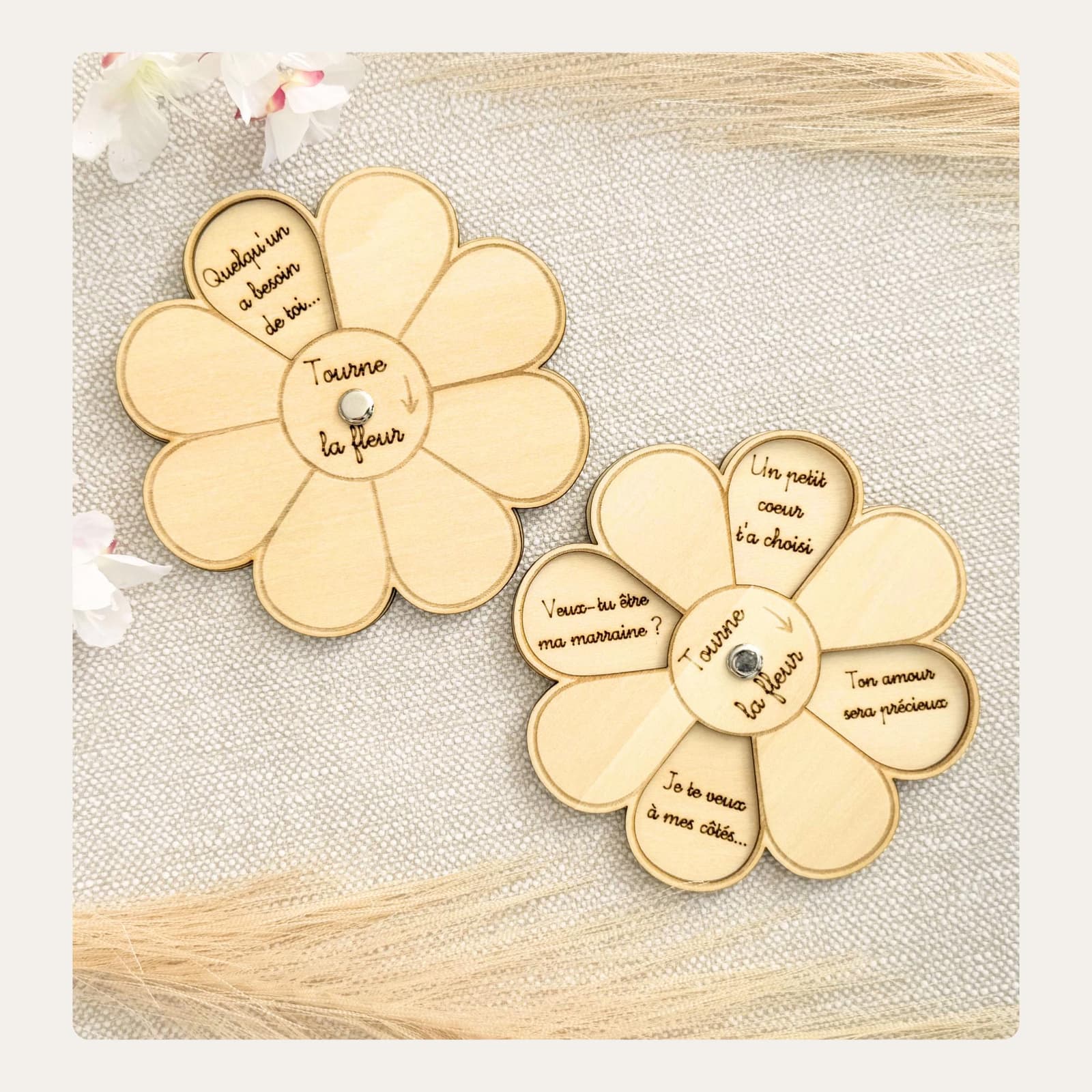 Tarjeta flor de madera personalizada para pedir ser madrina, foto 2