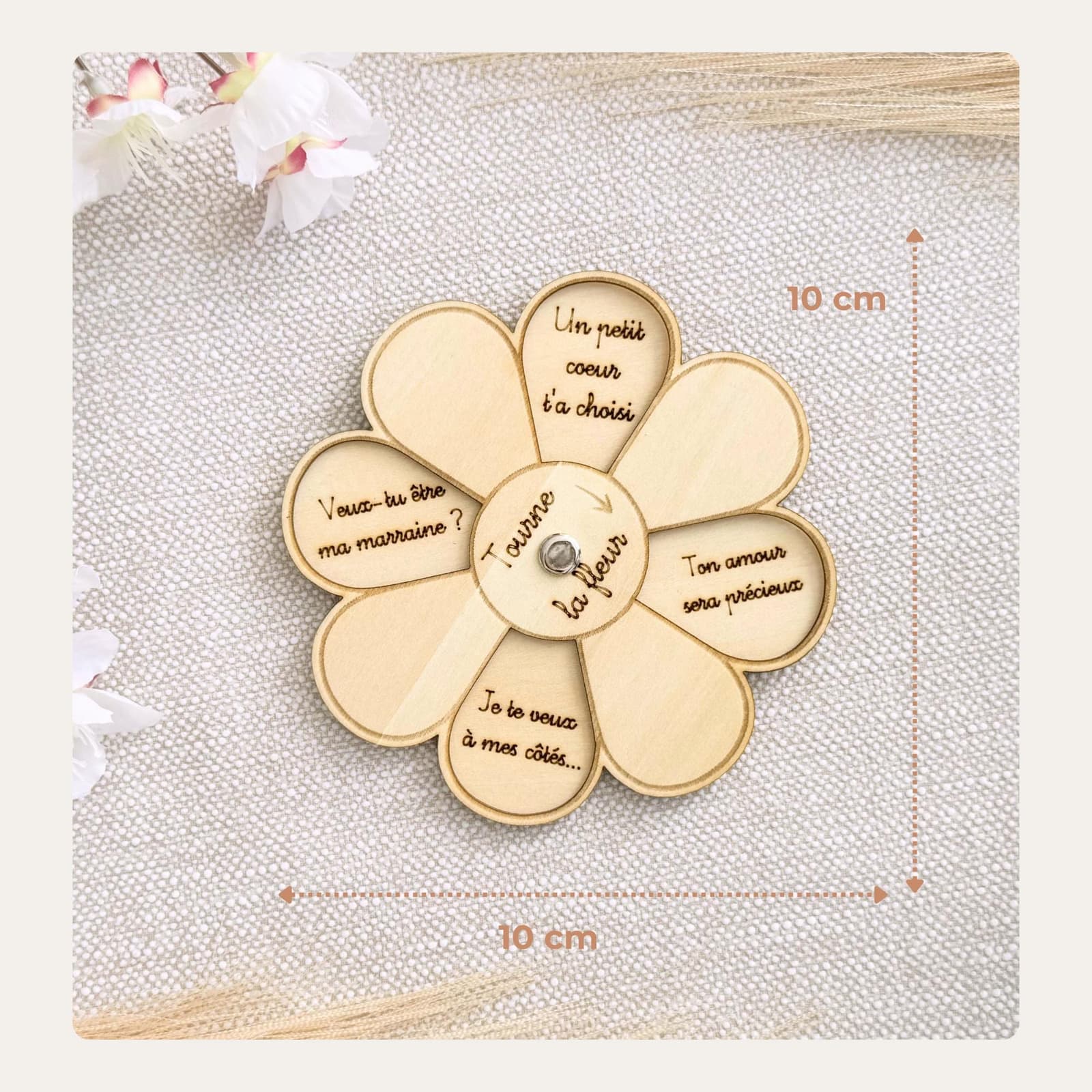 Tarjeta flor de madera personalizada para pedir ser madrina, foto 9