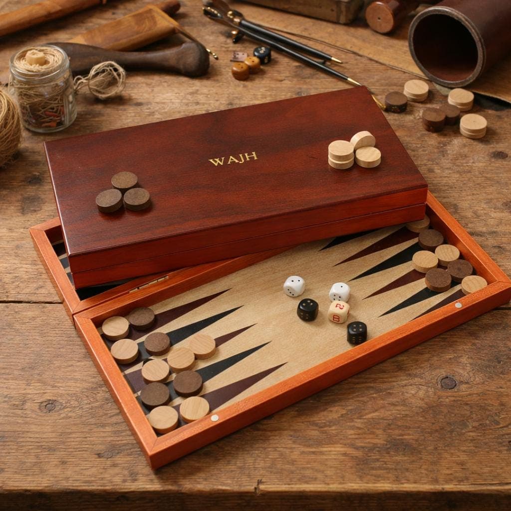 Juego de backgammon de madera personalizado con iniciales