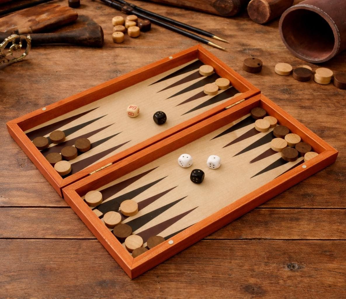 Juego de backgammon de madera personalizado con iniciales, foto 3
