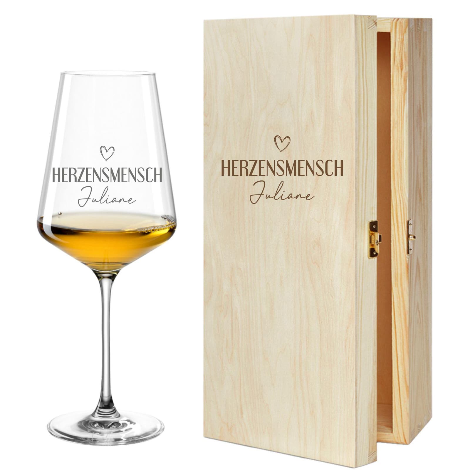 Copa de vino grabada Herzensmensch