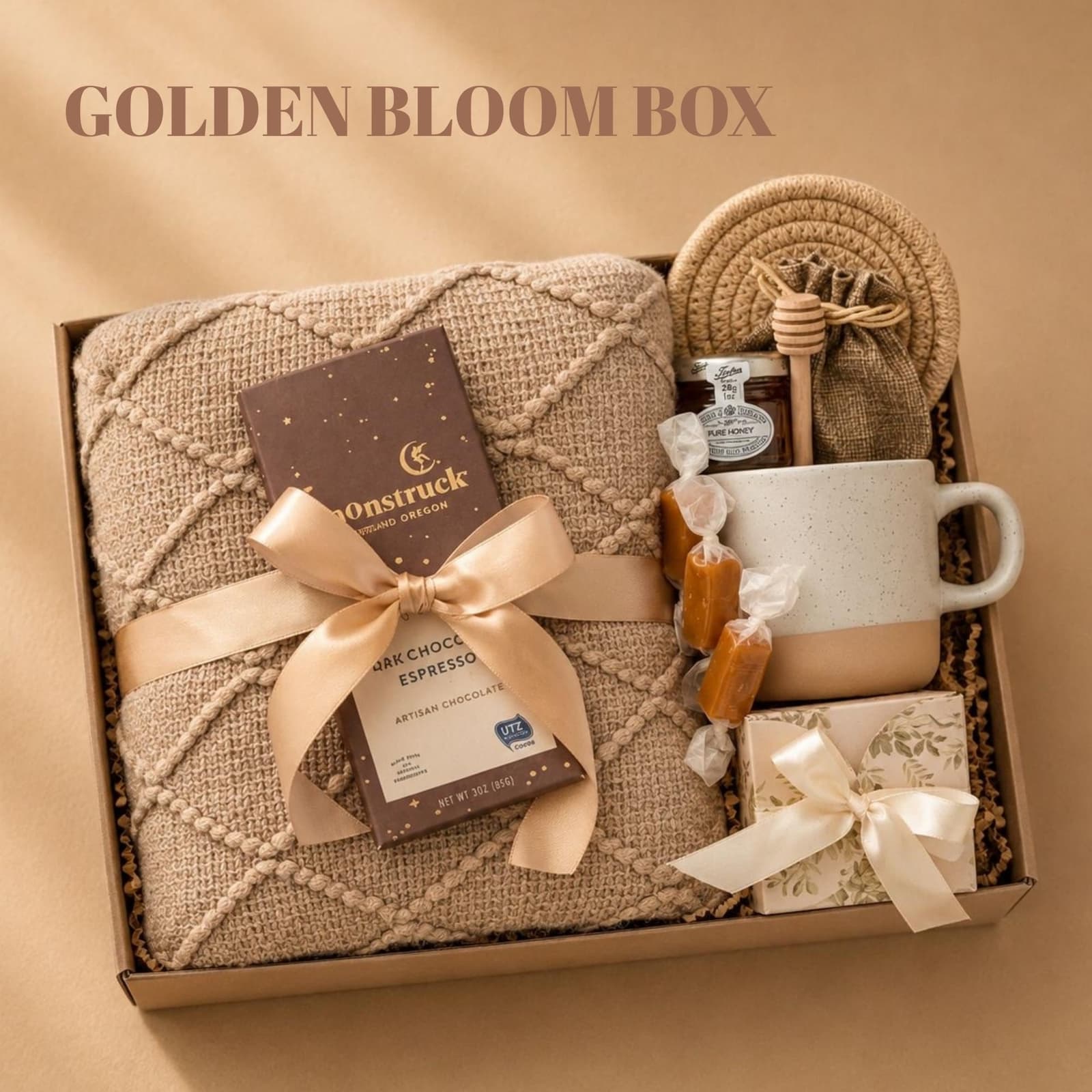 Cesta de regalo acogedora con taza y mantita, foto 4