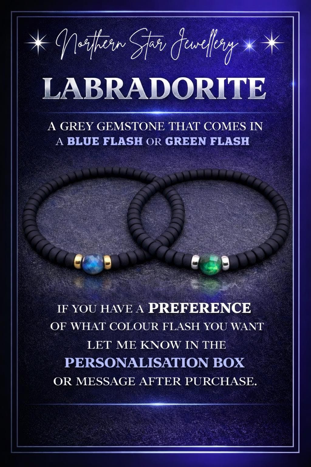 Pulsera masculina de labradorita y ónix negro, foto 2