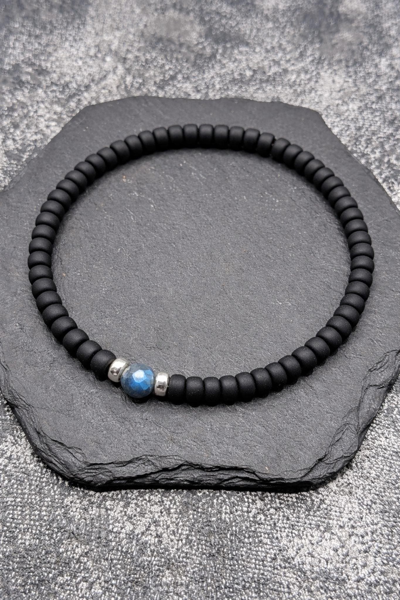 Pulsera masculina de labradorita y ónix negro, foto 10