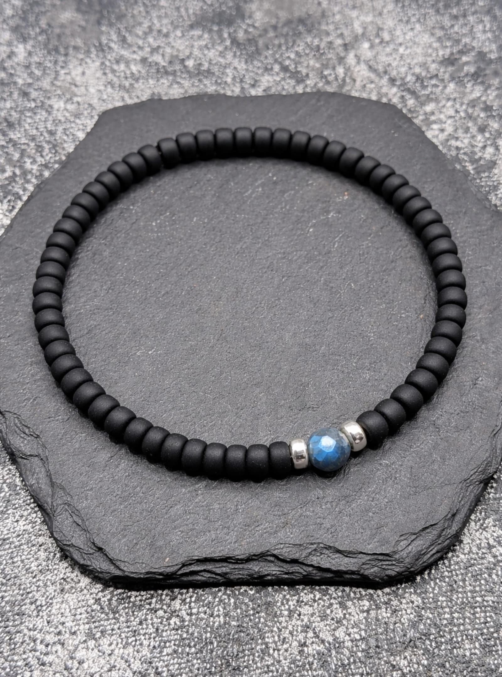 Pulsera masculina de labradorita y ónix negro, foto 14