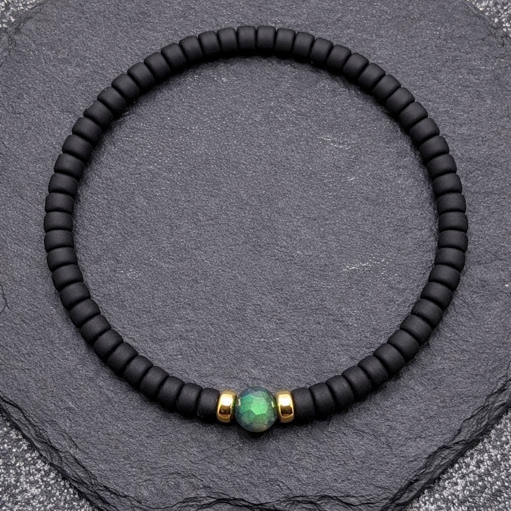 Pulsera masculina de labradorita y ónix negro, foto 12