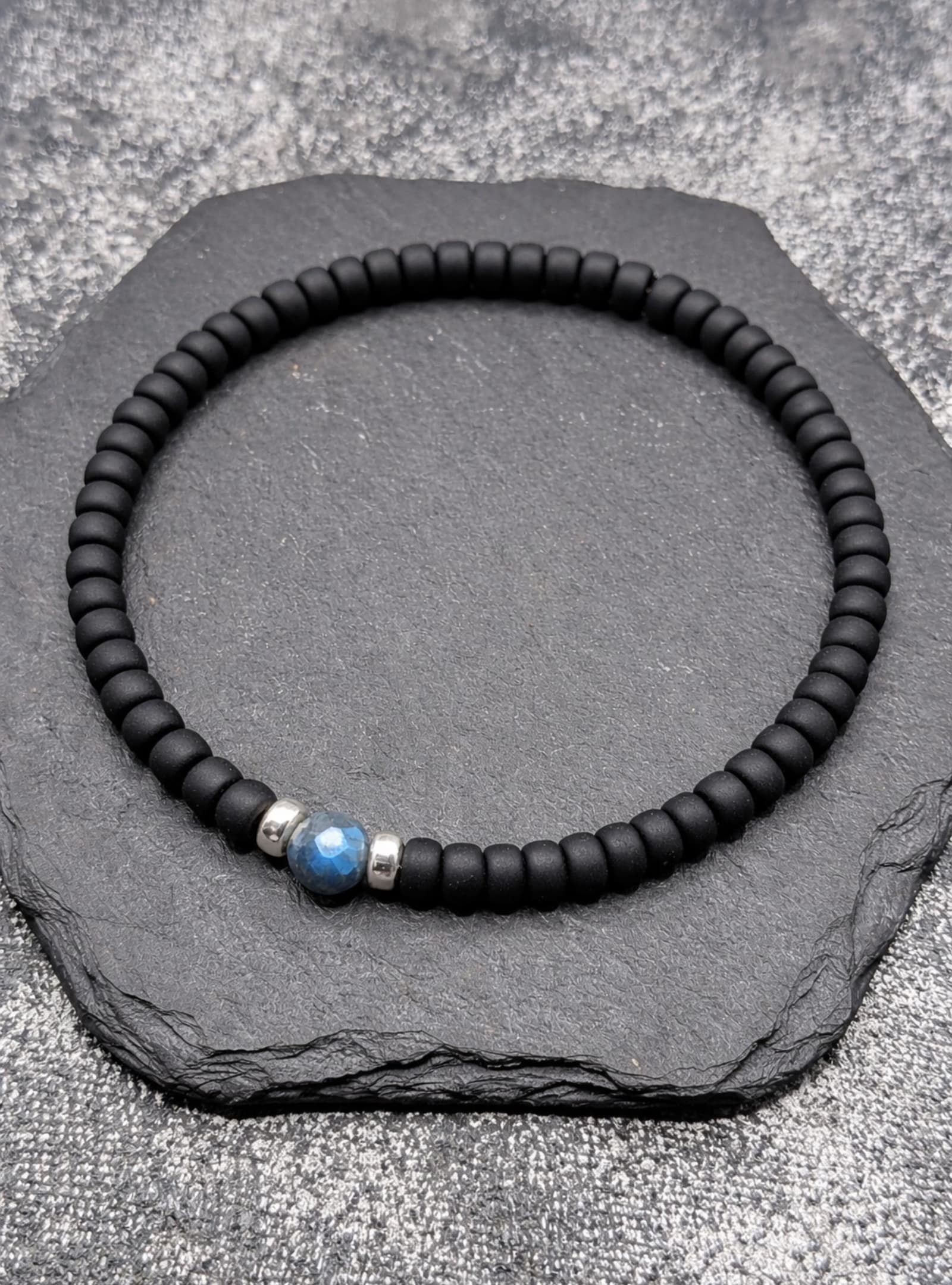 Pulsera masculina de labradorita y ónix negro, foto 15