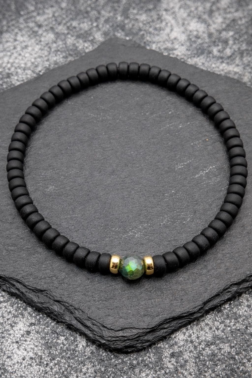 Pulsera masculina de labradorita y ónix negro, foto 11
