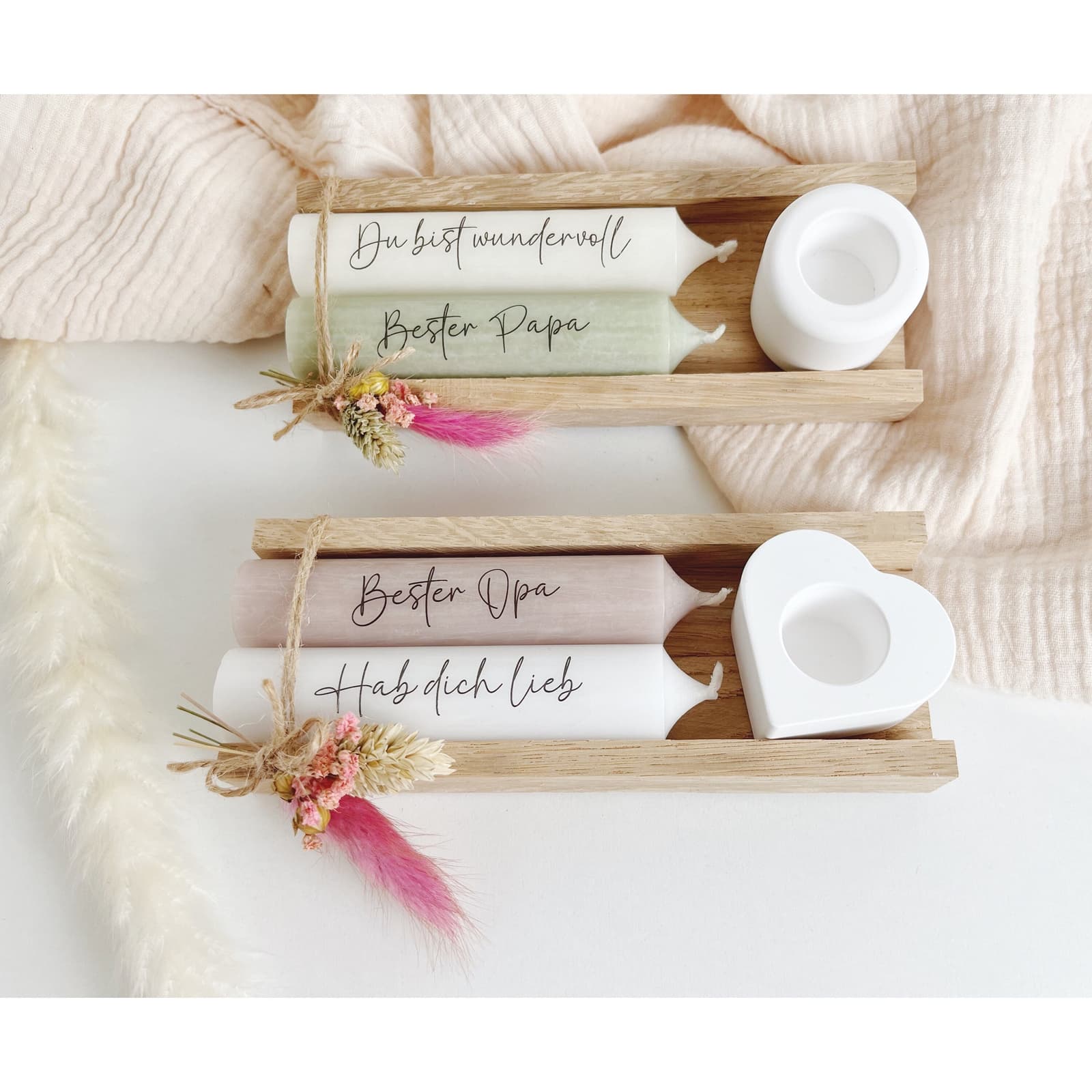 Set de velas en caja de madera para padre o abuelo, de Fayfila