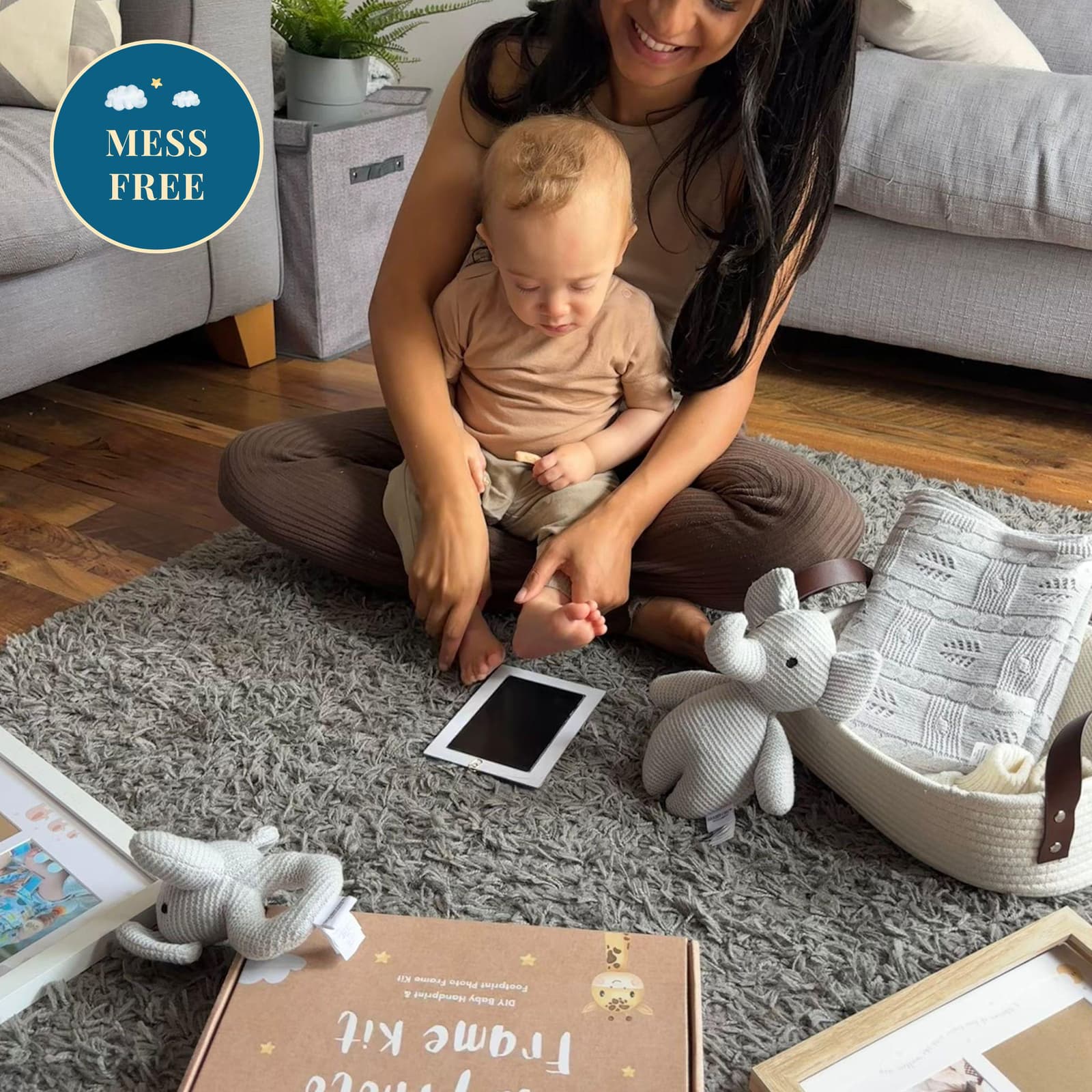 Baby handprint and footprint frame kit – a perfect baby gift and keepsake for new parents, includes space for prints and two baby photos.