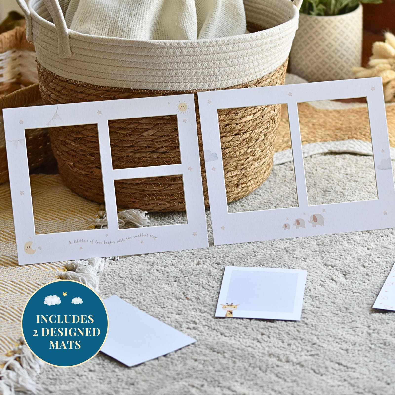 Baby handprint and footprint frame kit – a perfect baby gift and keepsake for new parents, includes space for prints and two baby photos.
