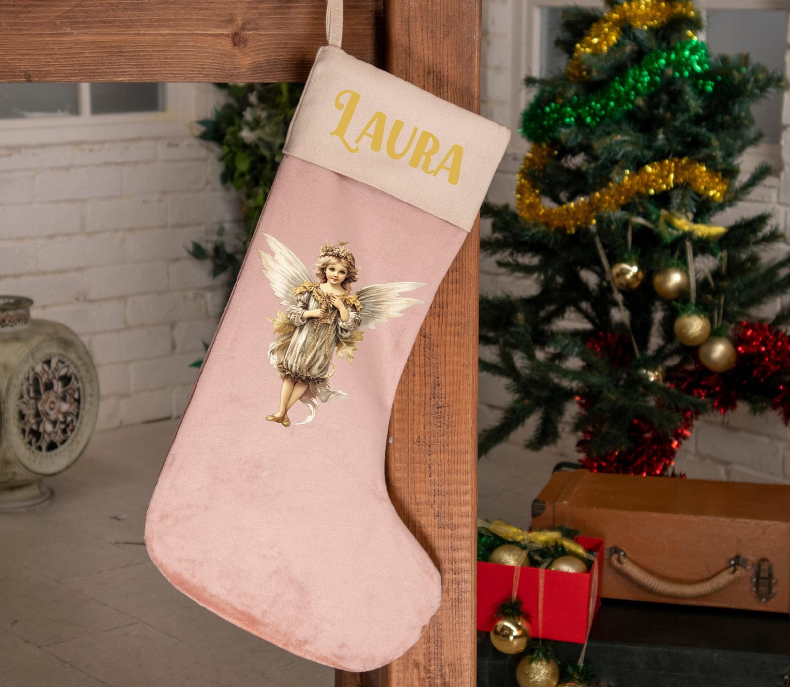 Calcetín de Navidad de terciopelo personalizado para reyes, foto 3