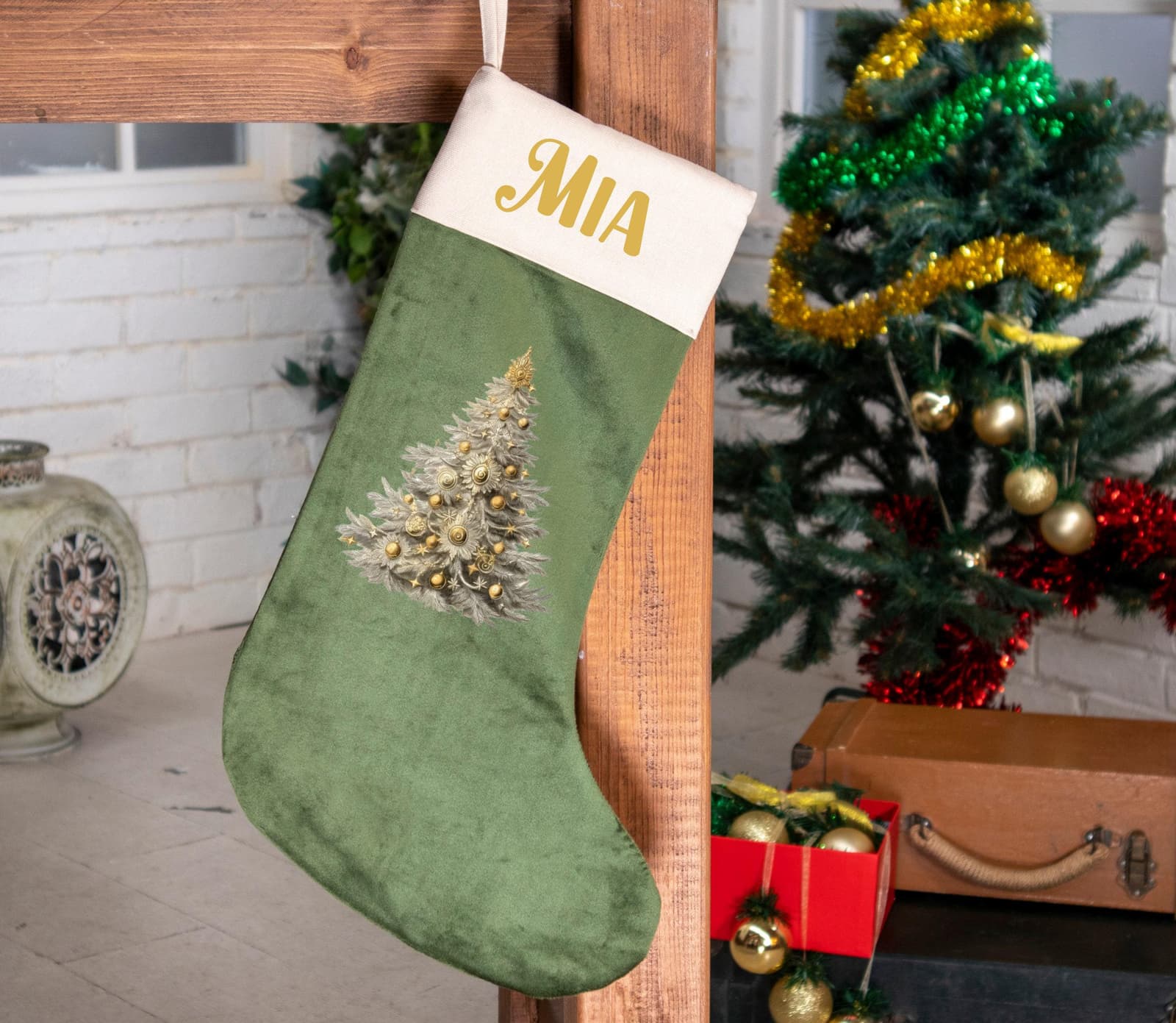 Calcetín de Navidad de terciopelo personalizado para reyes, foto 2