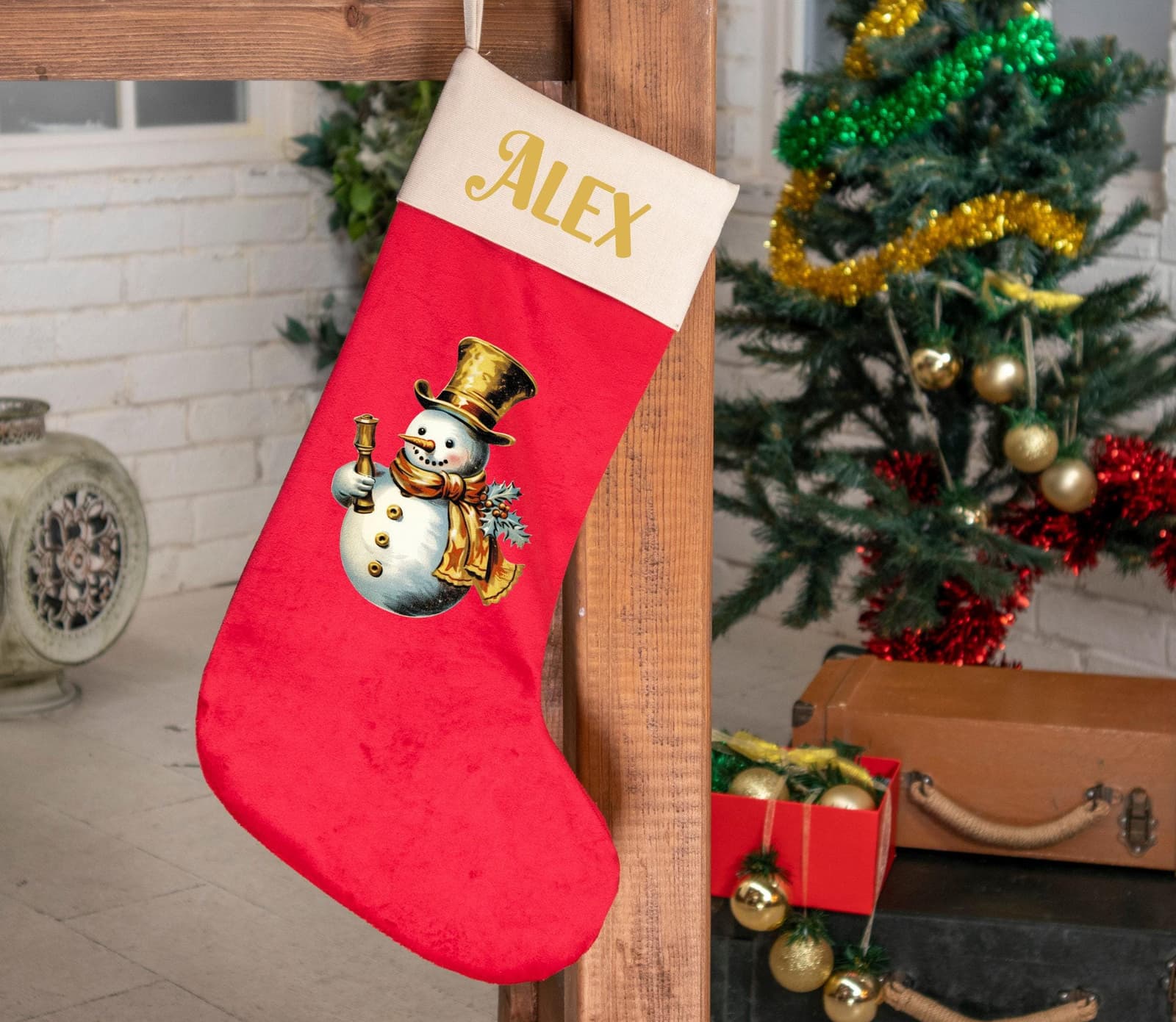 Calcetín de Navidad de terciopelo personalizado para reyes, foto 7