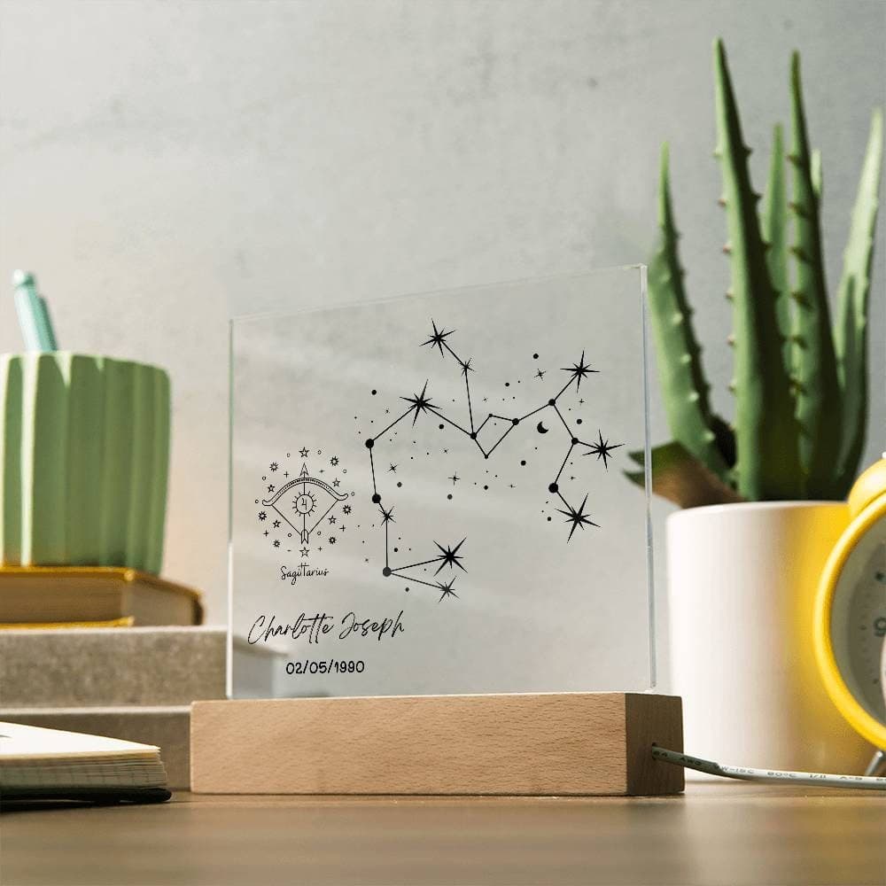 Placa acrílica personalizada con signo del zodiaco y luz LED, foto 8