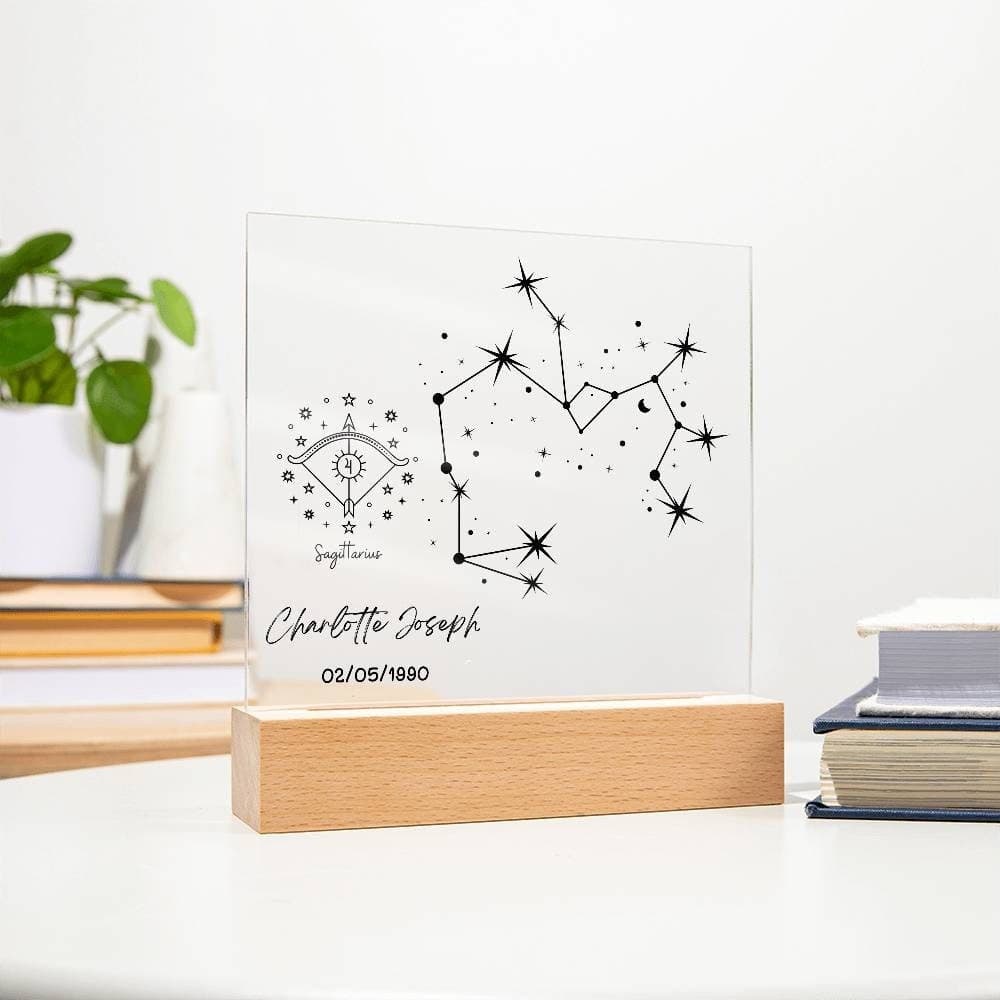Placa acrílica personalizada con signo del zodiaco y luz LED