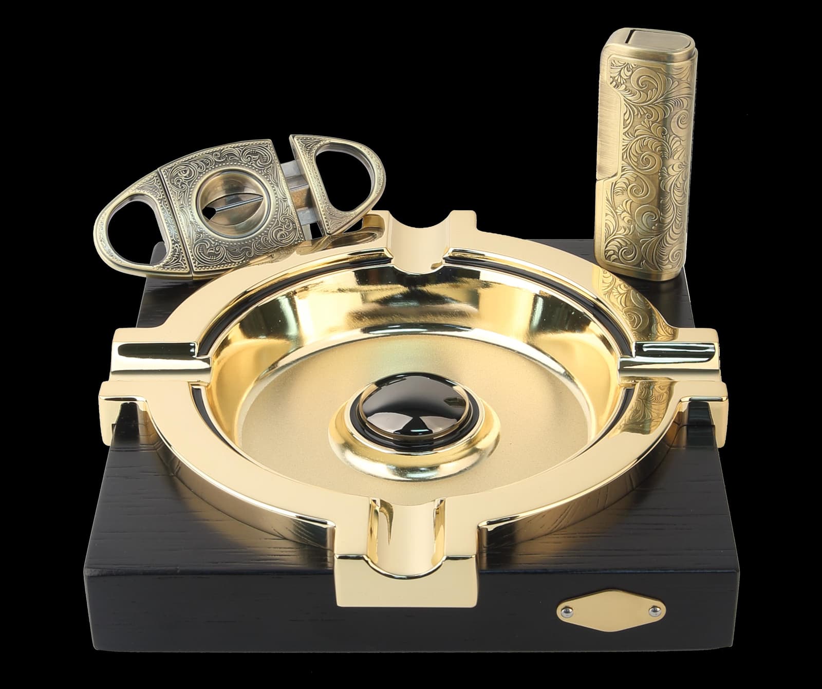 Cigar Ashtray black and gold, ashtray with lighter and cutter ashtray large, cigar accessory, cigar accessories, cigar lover, cigar aficionado, Christmas Gift, gift for him, gifts for him, mens gift, Father’s Day gift