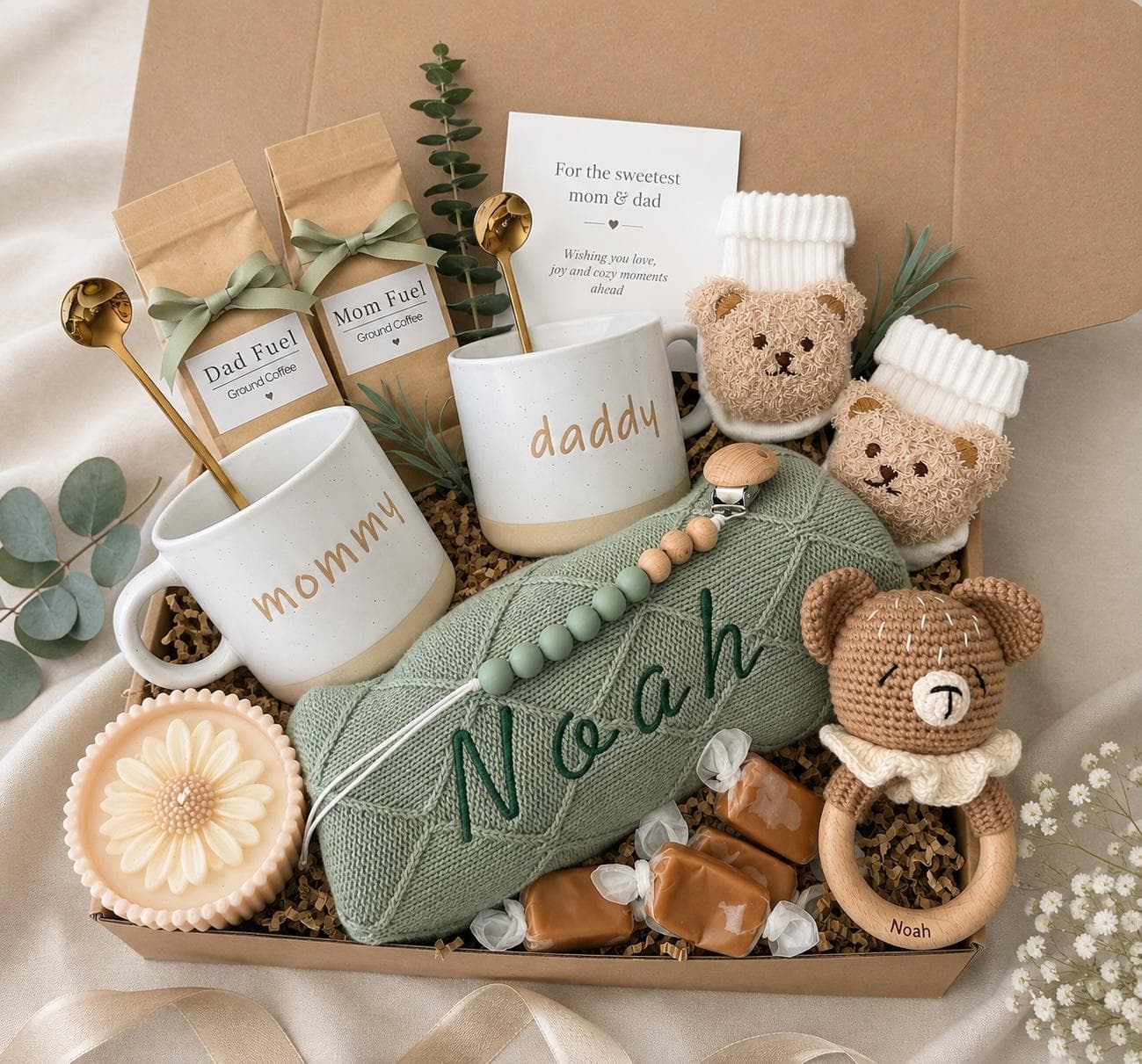 Caja de regalo para nuevos papás y bebé
