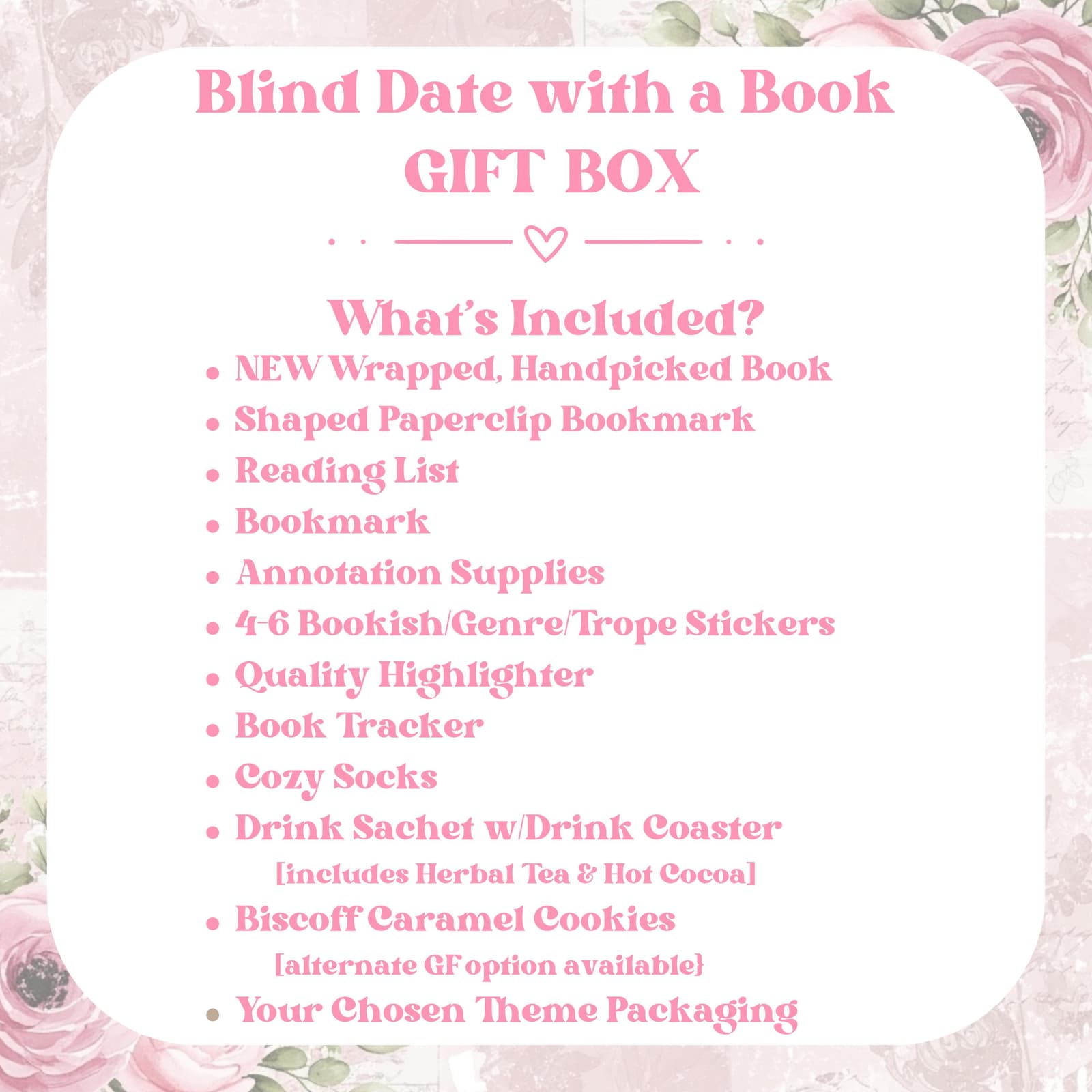Book gift box curated as a mystery box for women with blind book date styling, book bundle presentation, reader gifts aesthetic, book lover gift box appeal, book mystery box concept, and gifts for bookworms theme, designed for blind date book lovers and cozy book date nights
