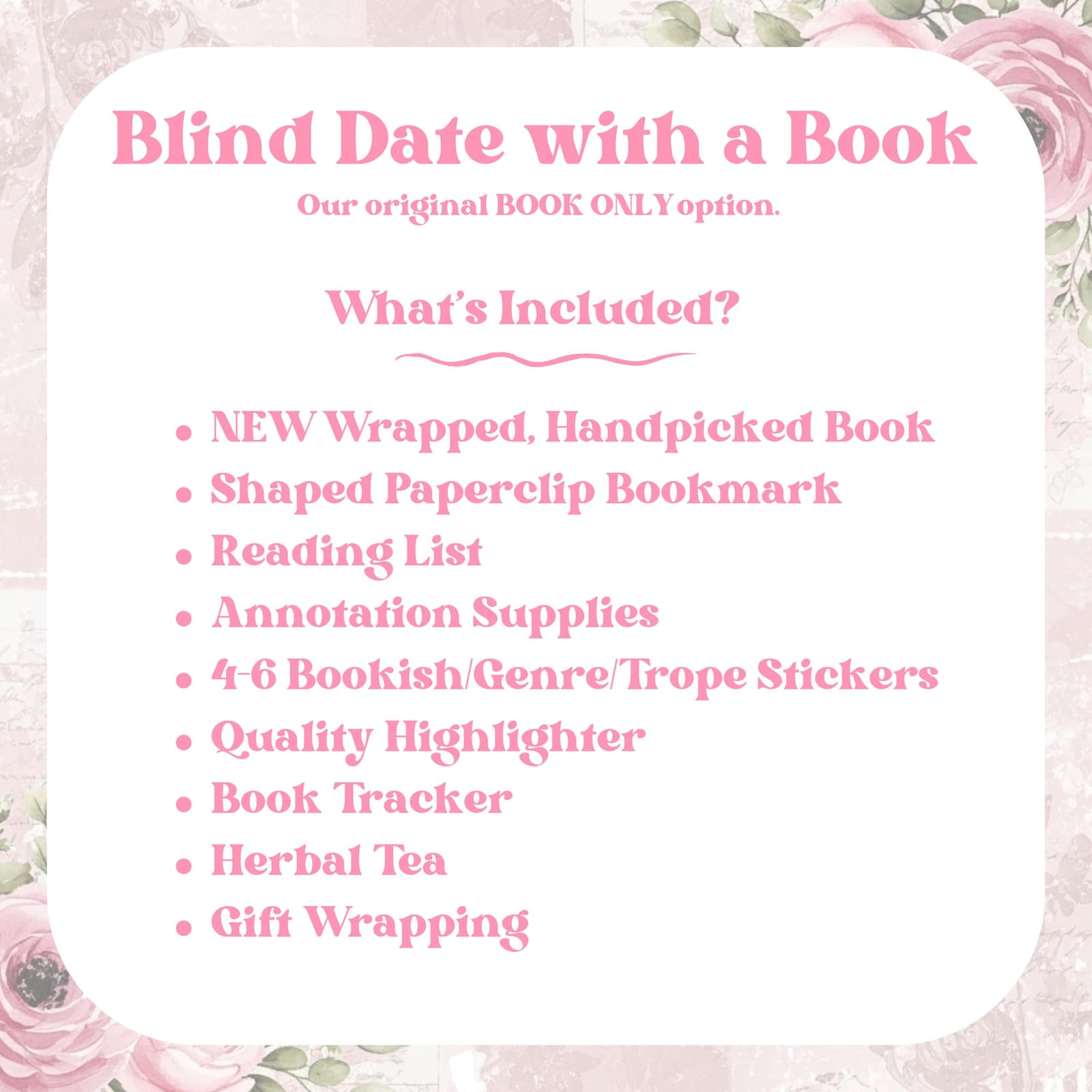 Mystery box for women curated as blind date with a book box and book bundle gift set, featuring blind book box wrapping, book accessories book lover aesthetic, bookish bundles layout, and date night with a book theme for meaningful book lover gifts.