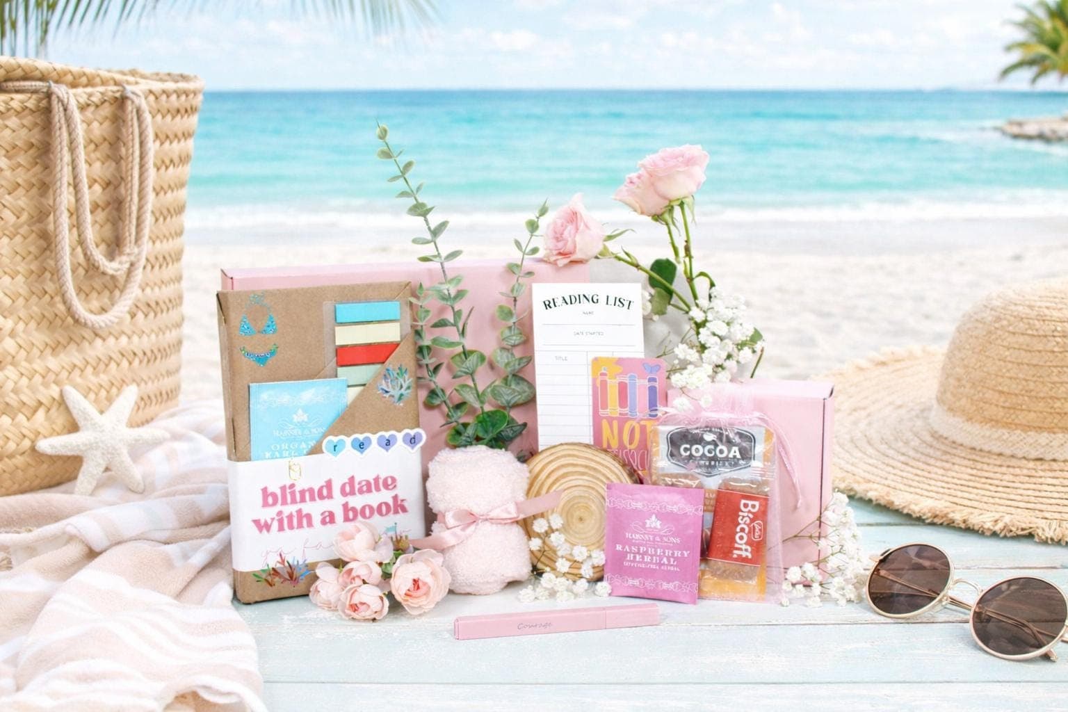 Blind date with a book box styled as a luxury book gift box and book mystery box for women, featuring wrapped mystery book, book bundle details, blind book box aesthetic, bookish bundles, and book accessories for book lover gifts, perfect gift box for women and date night with a book experience.