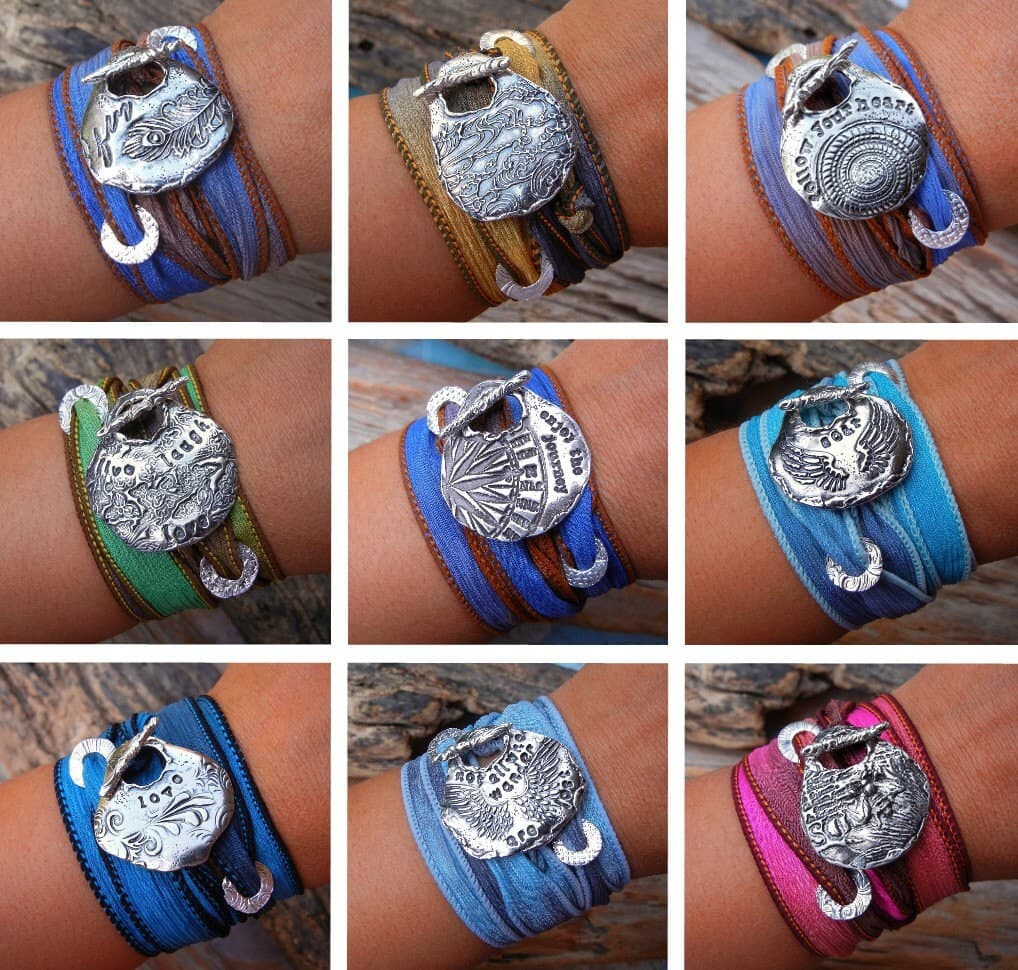 Boho style jewelry wrap bracelets in sterling silver by HappyGoLicky Jewelry,